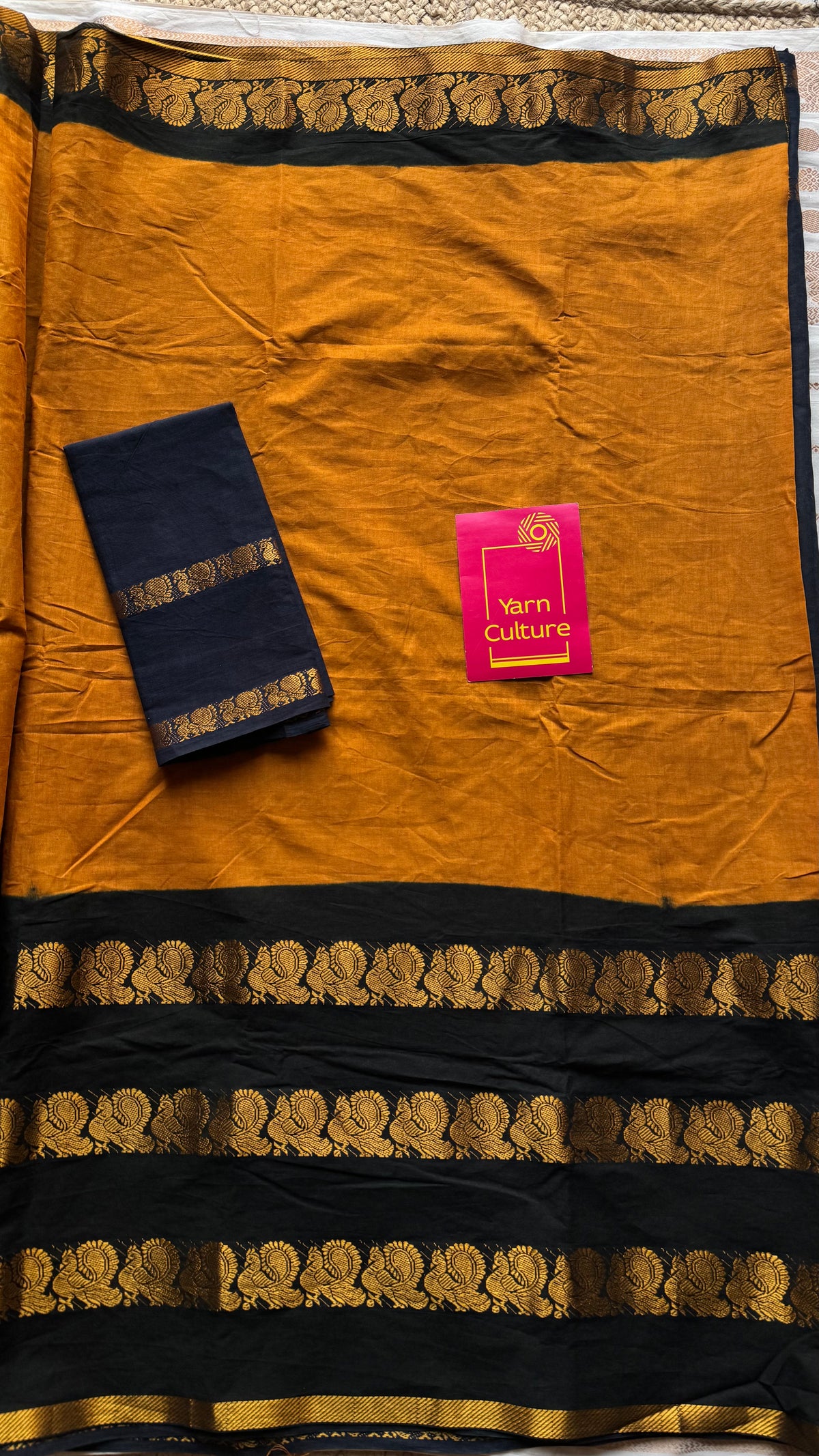Black with turmeric yellow, cotton half and half saree - YCCOTNIDOC139