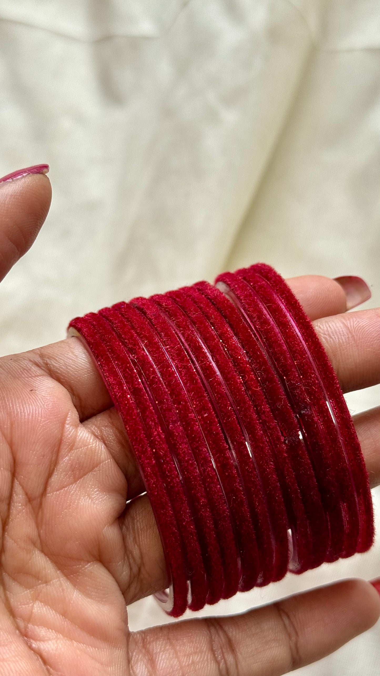 Maroon velvet glass bangles, set of 12 - YCBANGL357