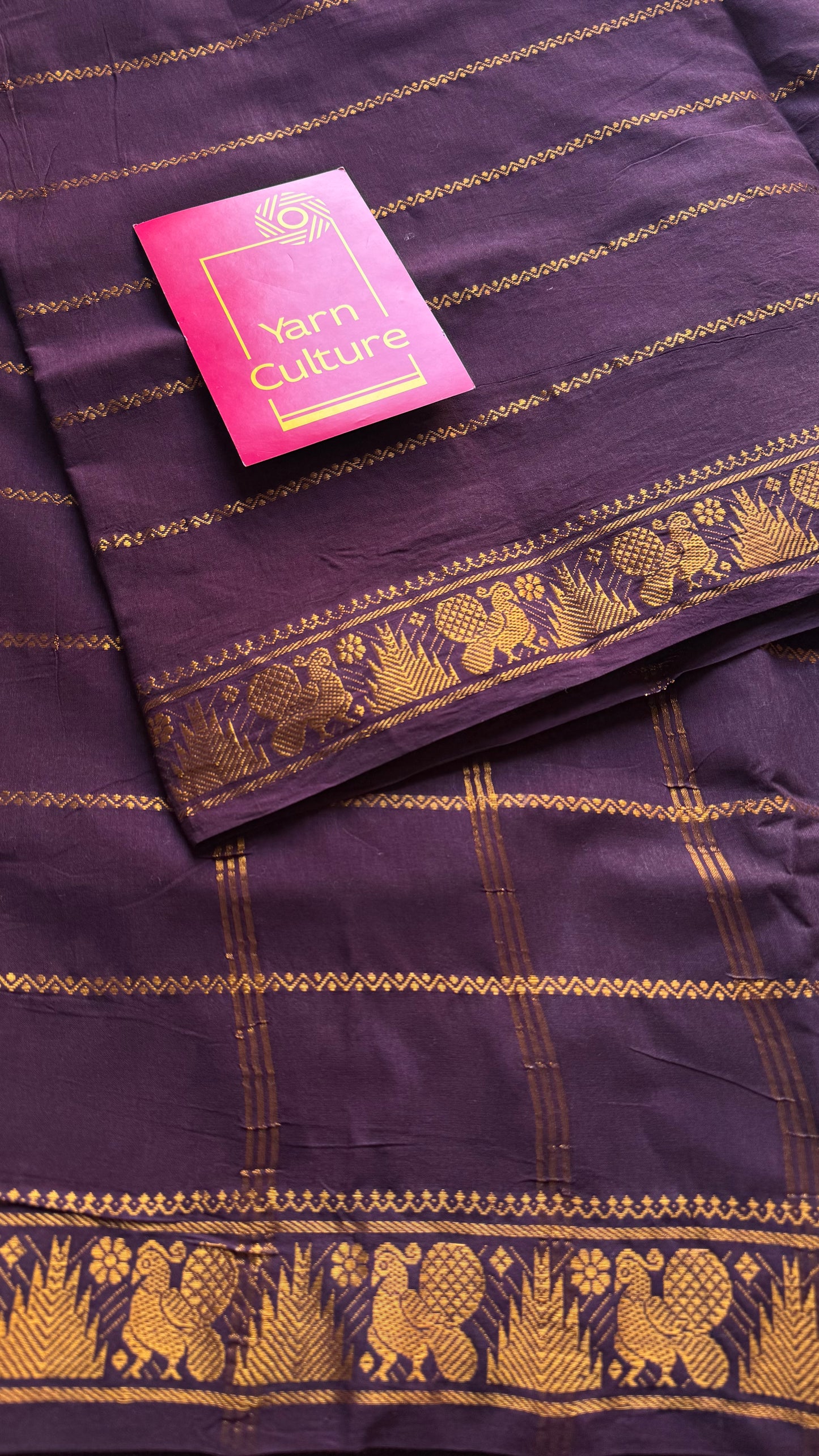 Purple brown velthaari patterned kattuchayam dyed madurai cotton saree - YCCOTNMSFE133