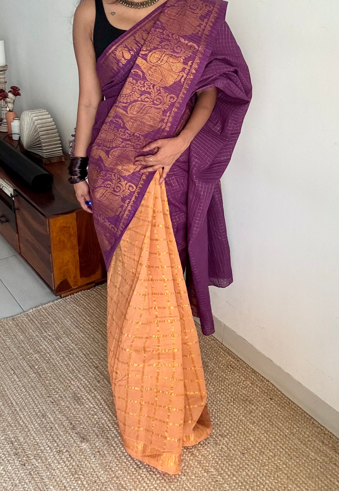 Purple with musk, sungudi cotton half-half saree - YCCOTNIDMA317