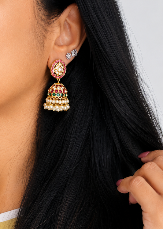Ruby green pearl drops medium jhumka 2 - YCGPER831