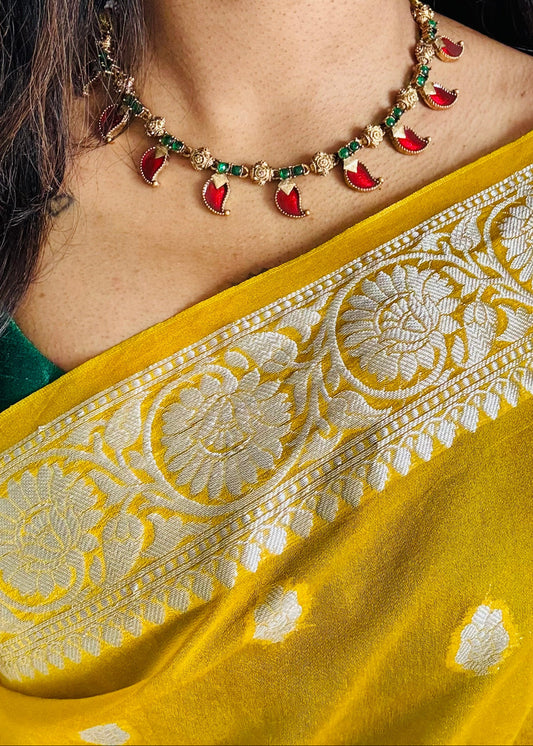 Red mango palakka neckpiece, with earrings - YCGPNP620