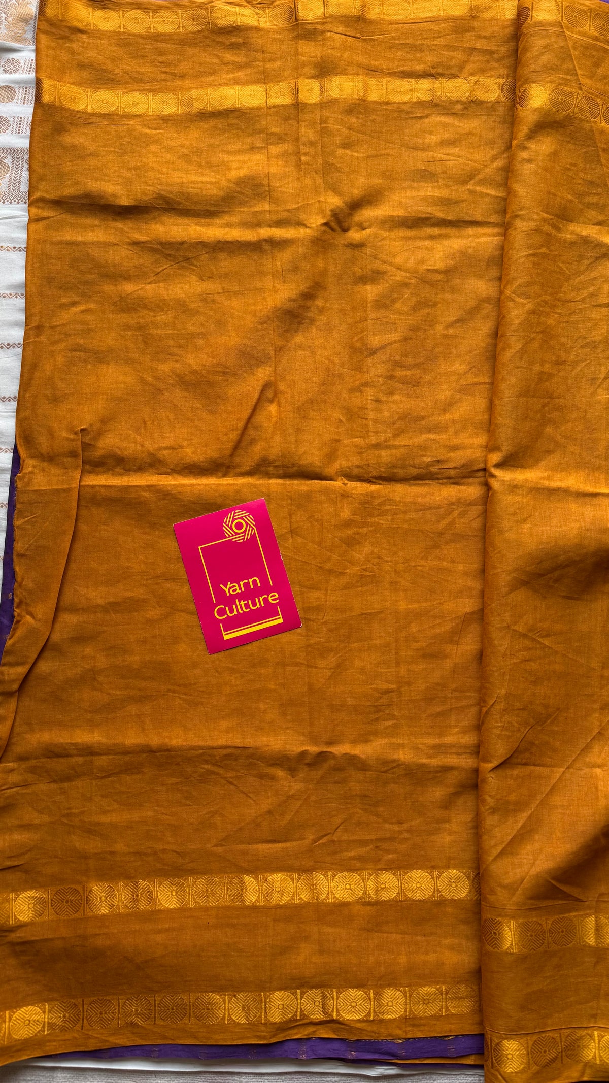 Purple with turmeric yellow, sungudi cotton half-half saree - YCCOTNIDOC14