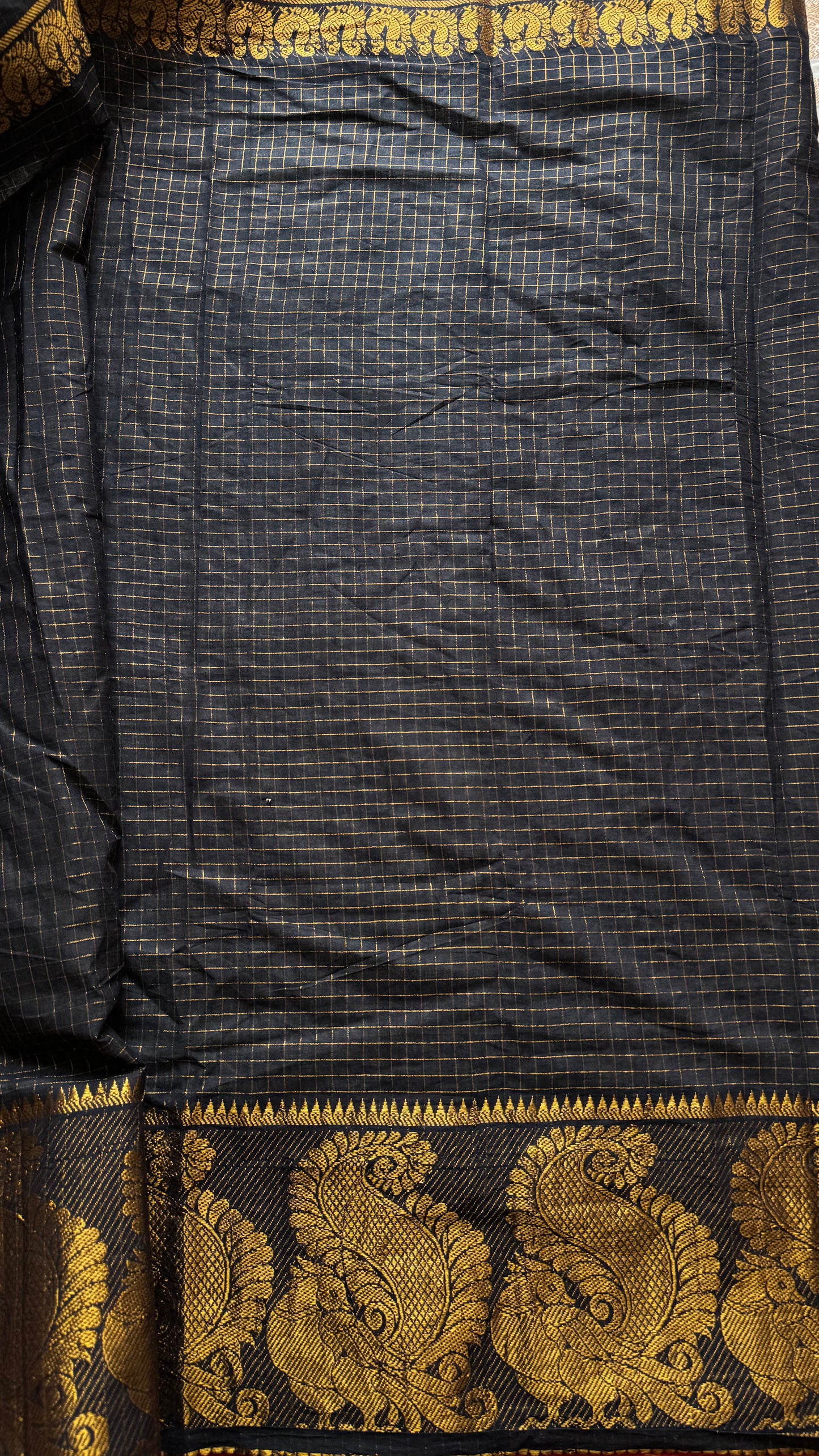 Black with ivory and red border, sungudi cotton half-half saree - YCCOTNIDMA312