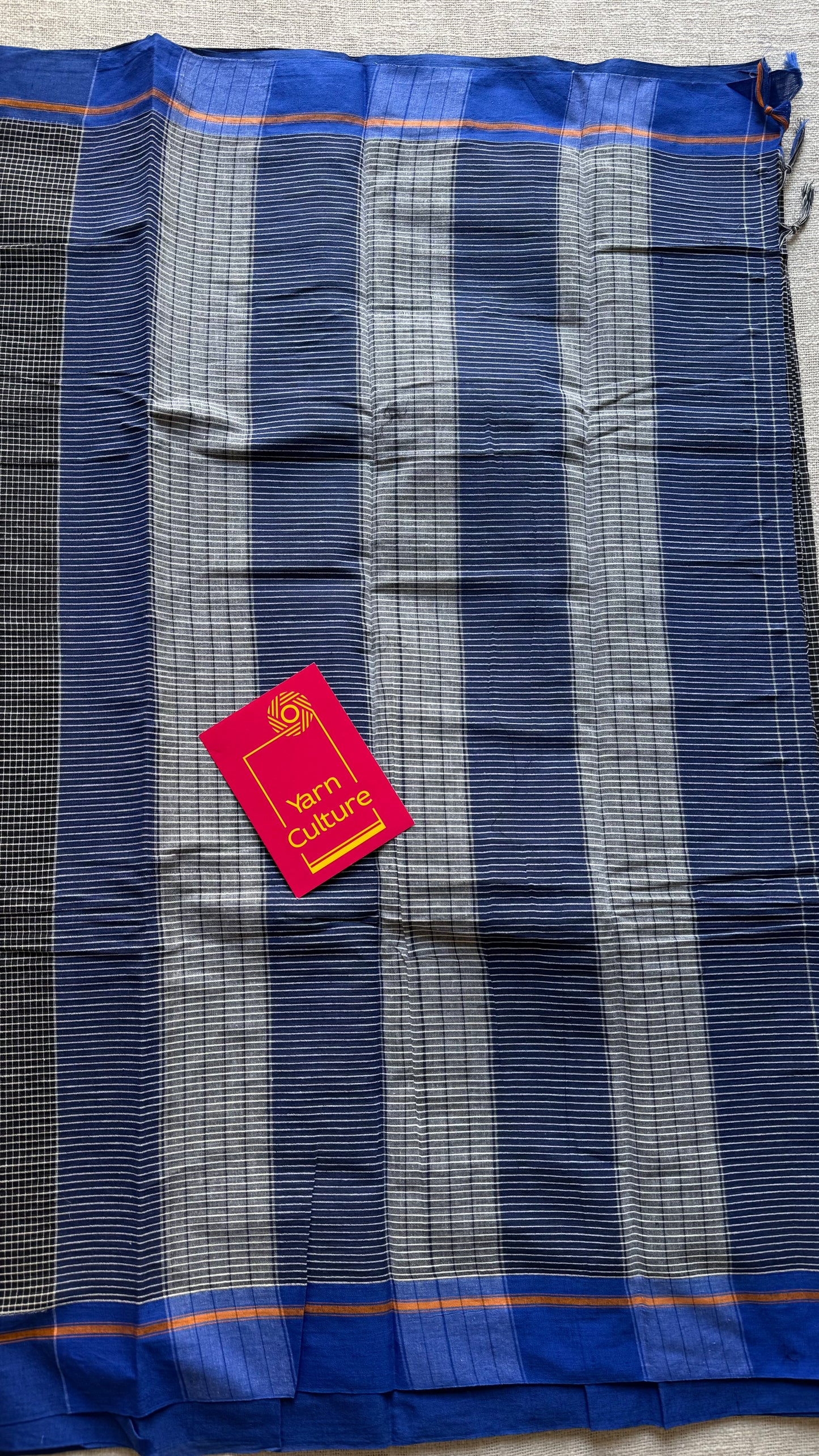Classic black and white checks with blue border, patteda anchu, soft cotton - YCLOKC221