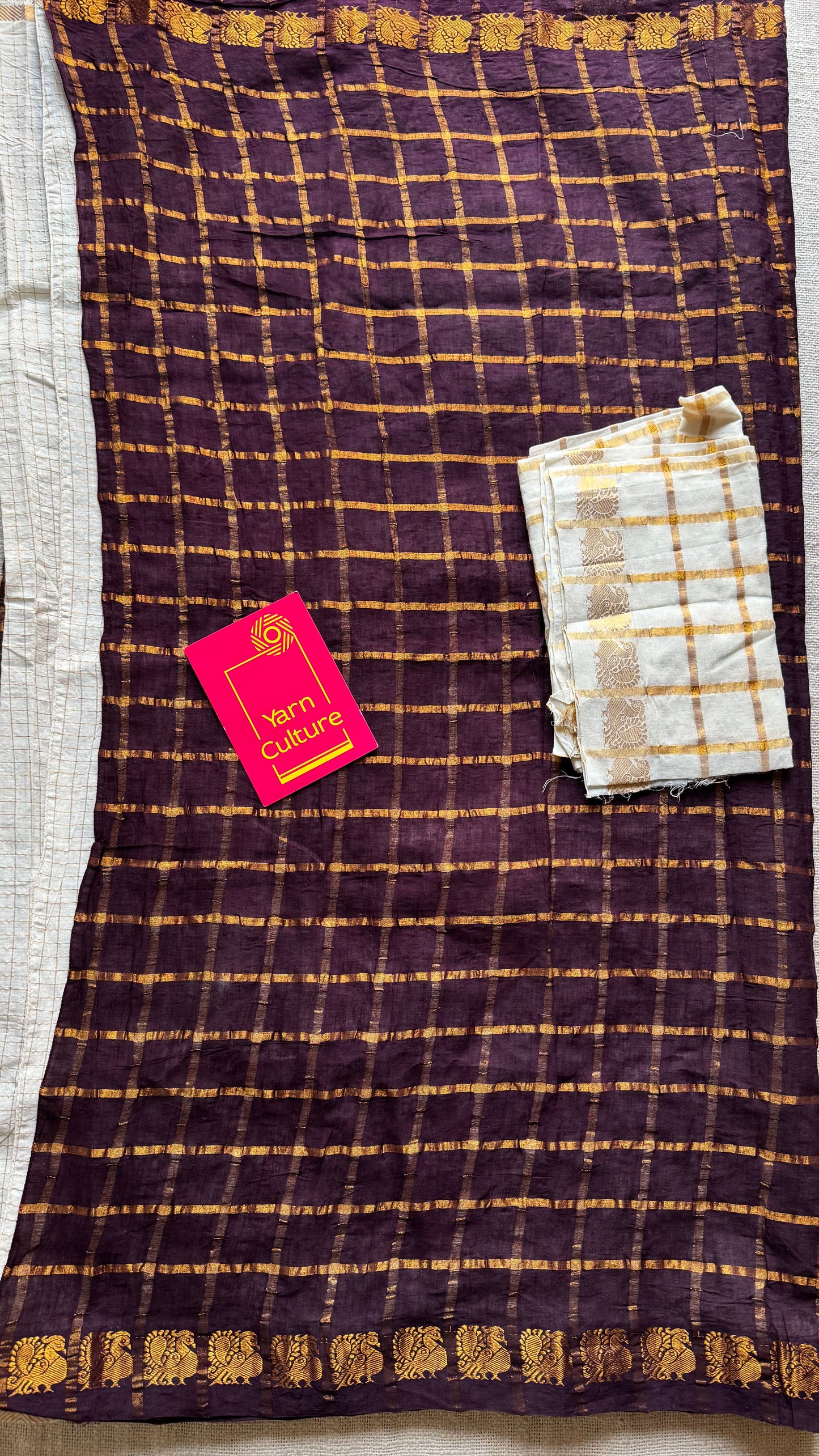 Brown with ivory, sungudi cotton half-half saree - YCCOTNMSFE370