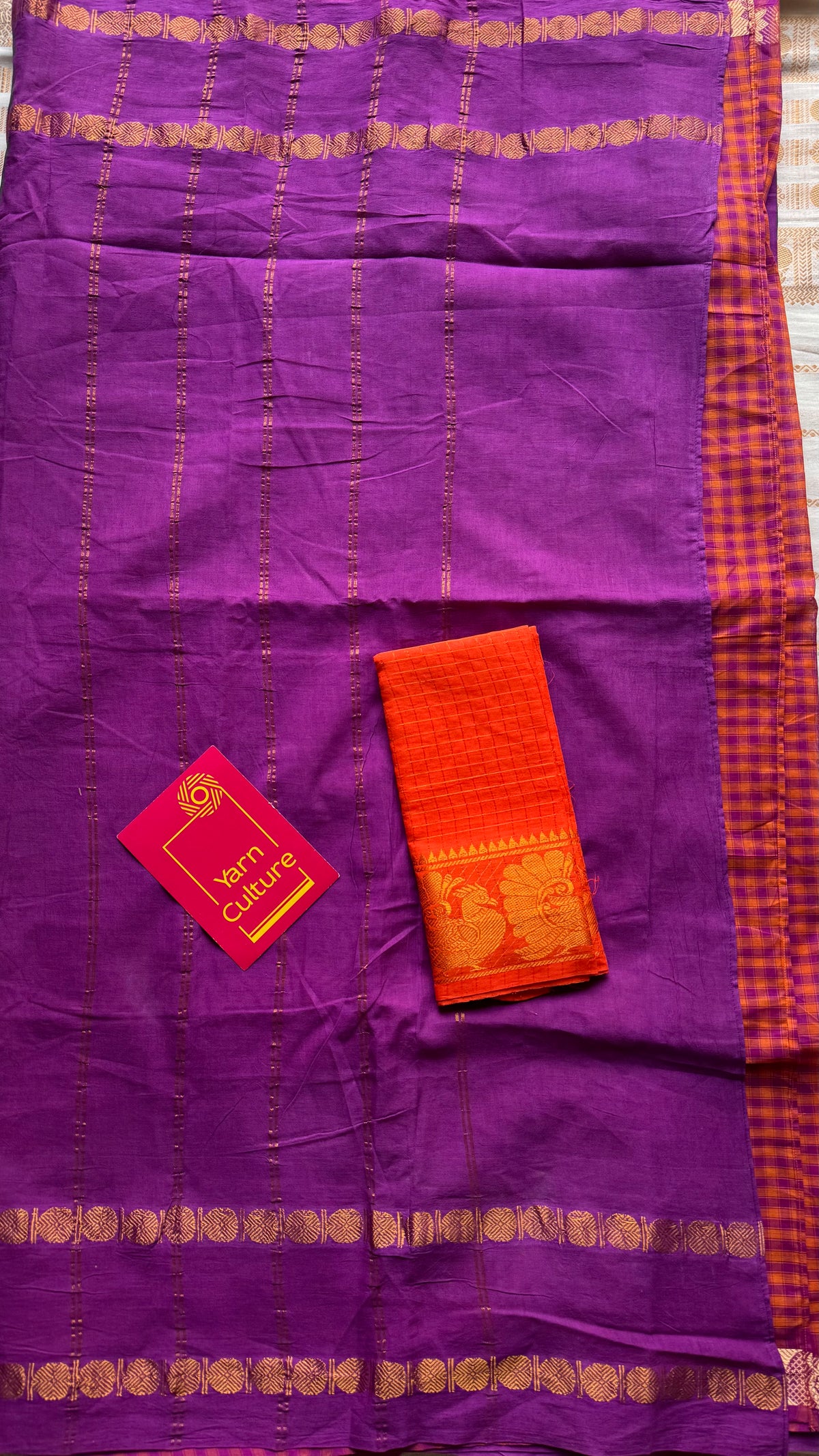 Purple with orange and magenta, sungudi and chettinad cotton half-half saree - YCCOTNIDOC37