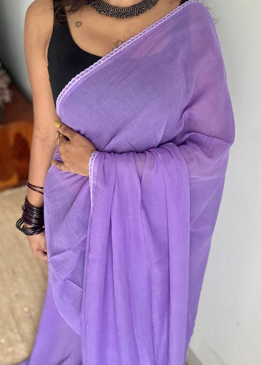 Lilac plain mul with lace border - YCBCMCLSE04