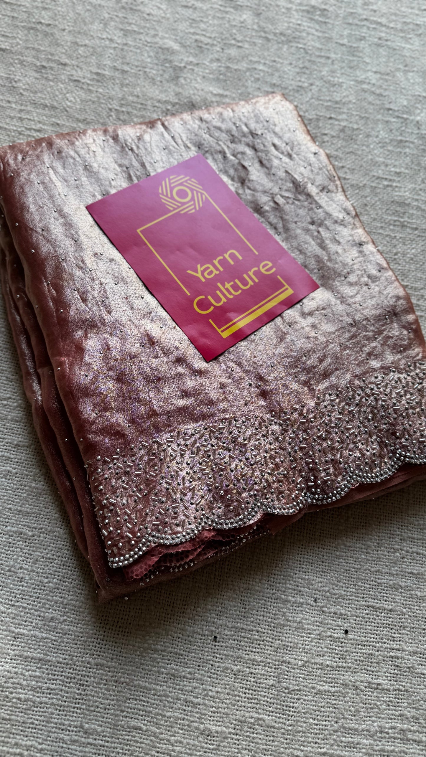 Blush Glow -  salmon pink metallic dual tone space silk, jarkhan stone work - YCDOSNO36