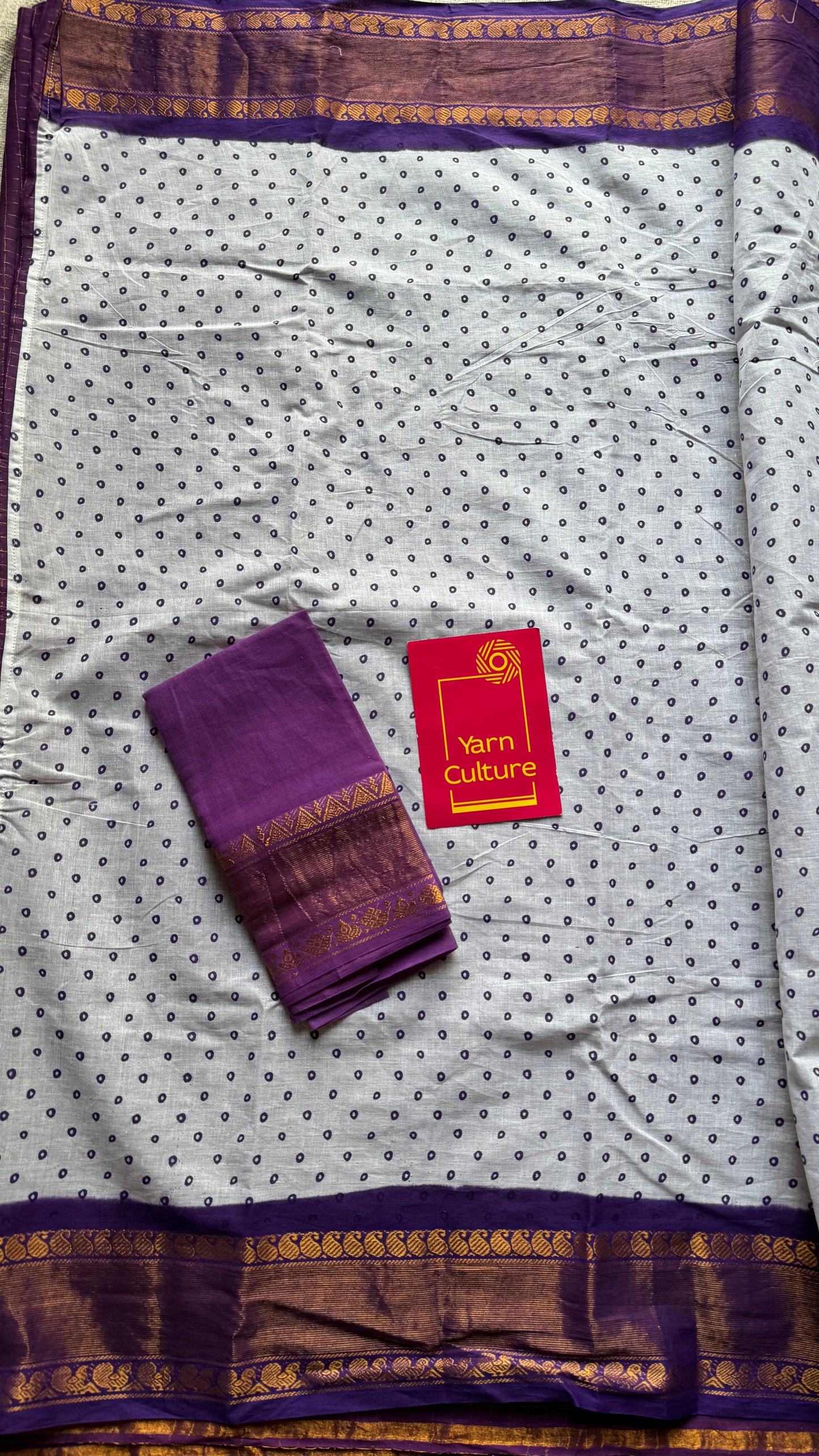 Purple with white, sungudi cotton half-half saree - YCCOTNMSFE372