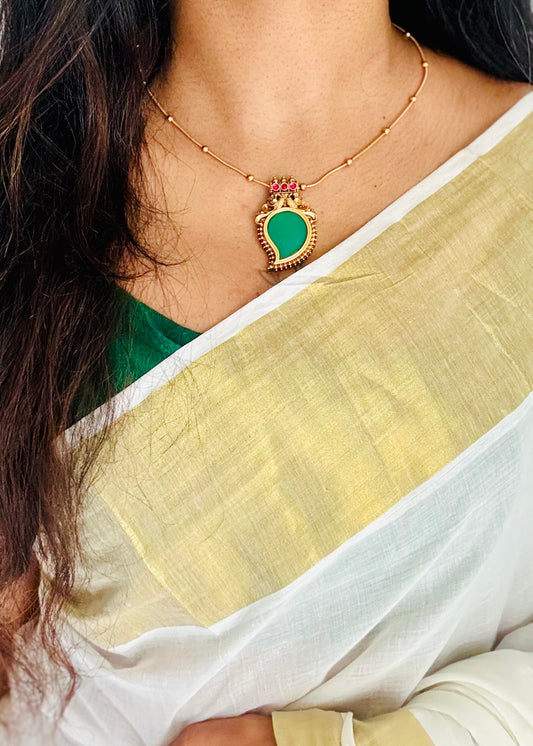 Mango palakka pendant, matte finished neckpiece, with earrings - YCGPNP796