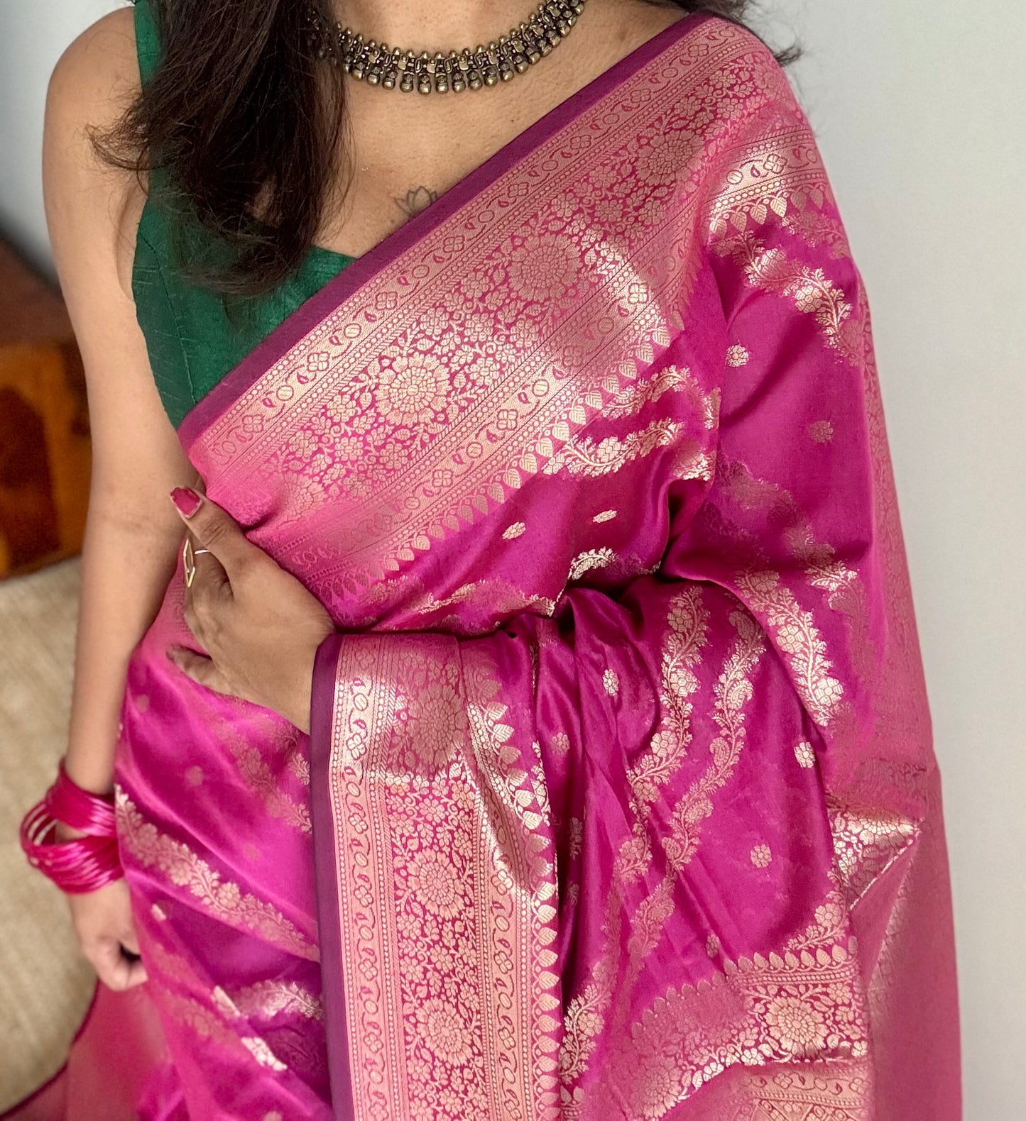 Ruby floral zari, Banarasi semi-georgette - YCDESE16