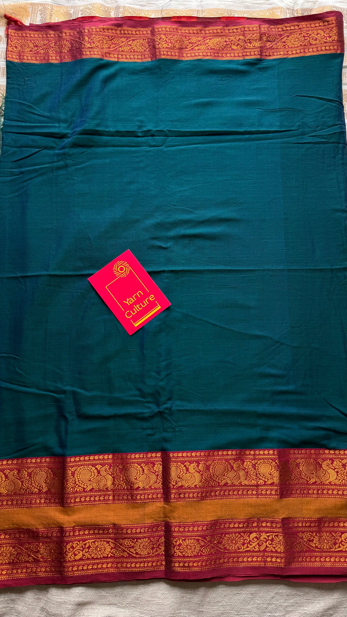 Peacock blue with dark pink wide border, narayanpet soft cotton saree - YCWOTDAUG02