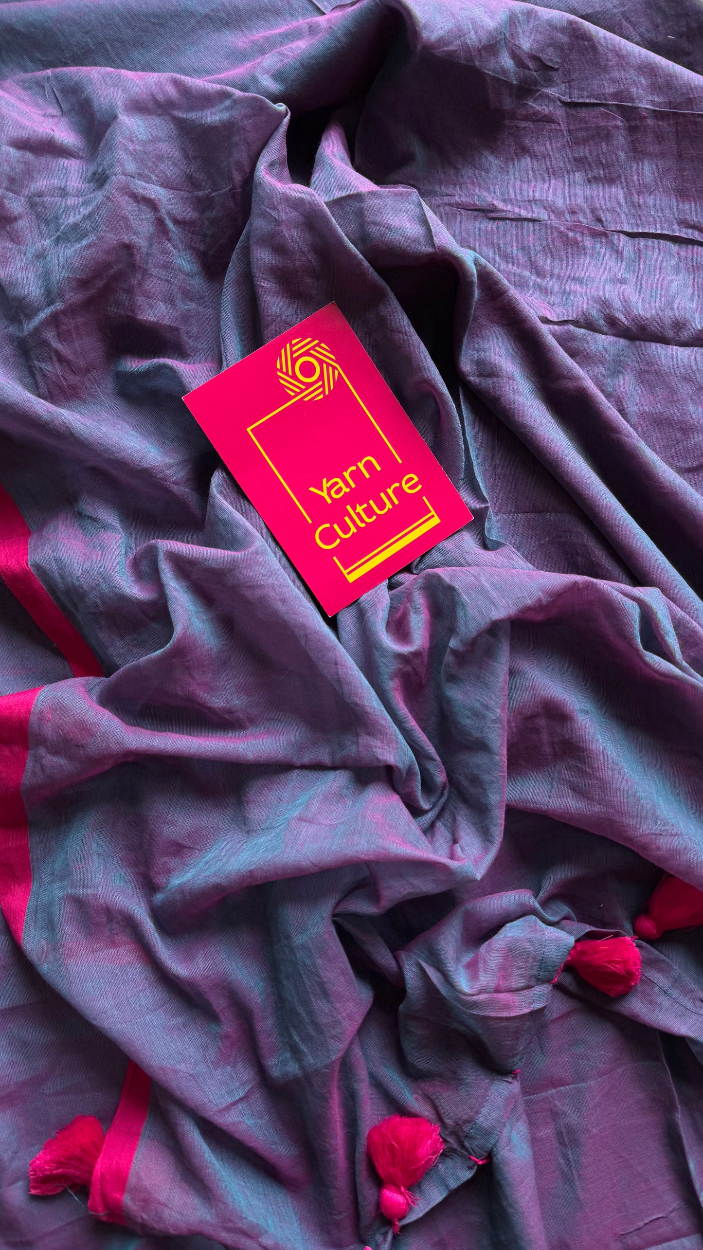 Dark lilac dual tone with pink and dark pink border mul cotton saree - YCBCMCFE227