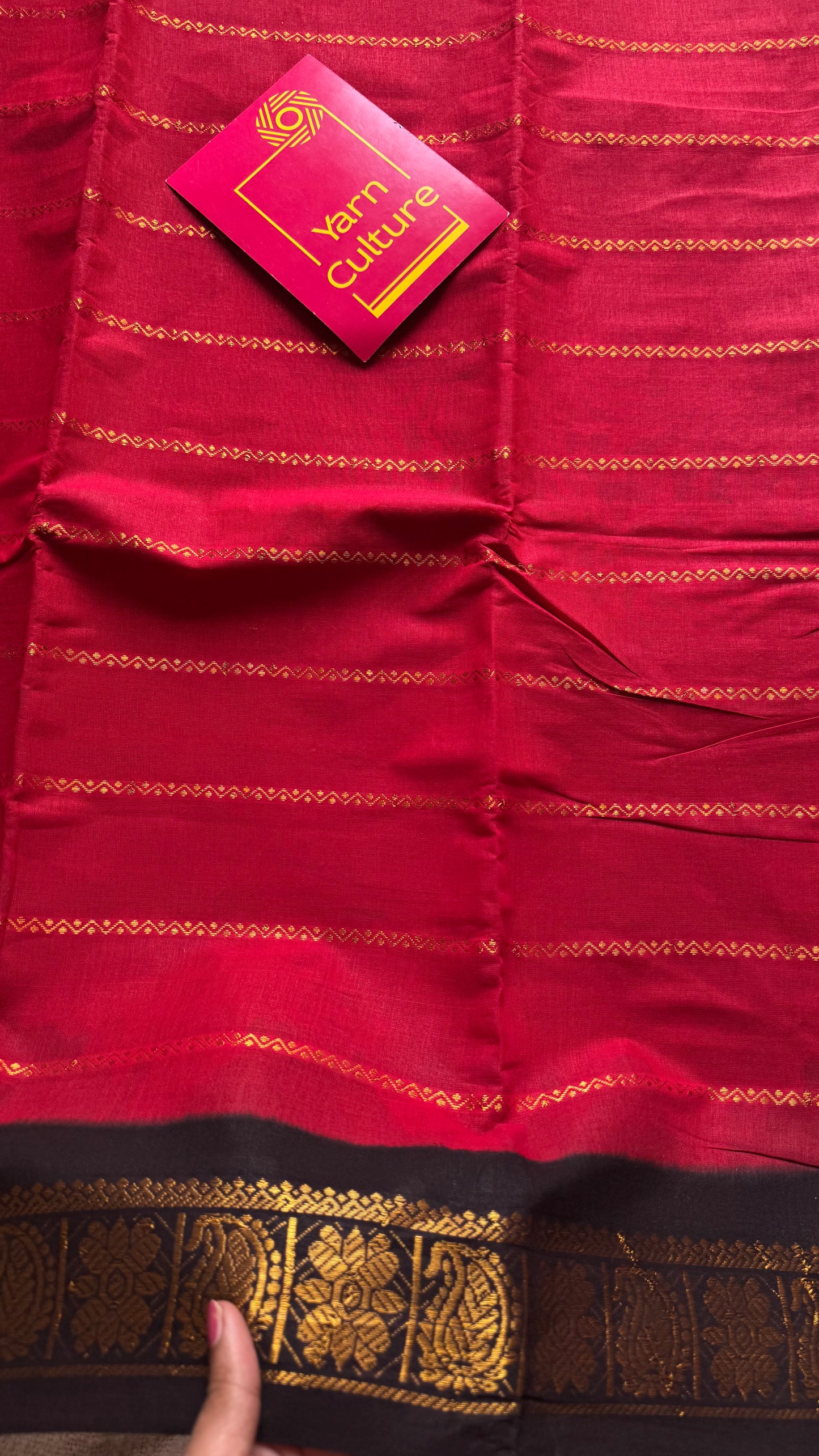 Red with black velthaari sungudi, kattuchayam dyed madurai cotton - YCCOTNMSAP140