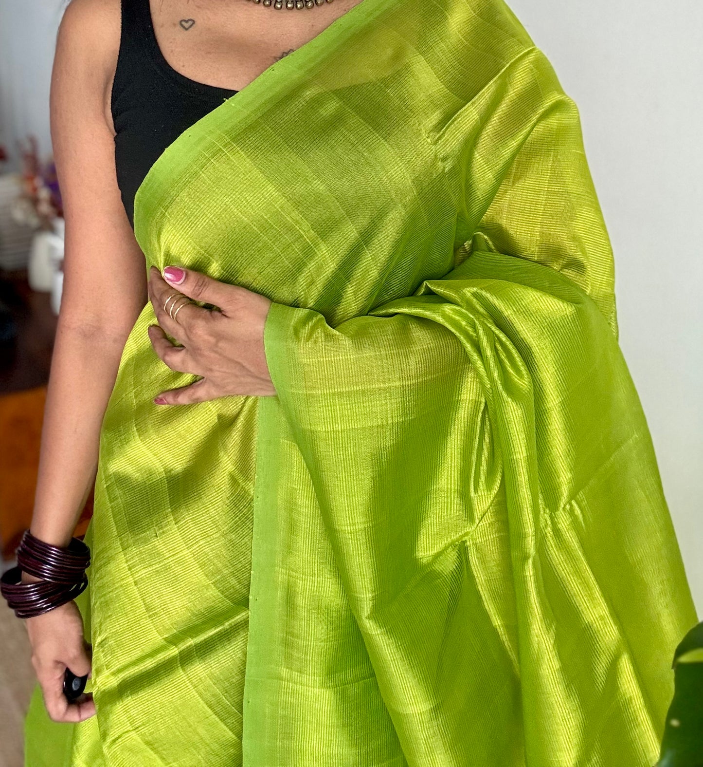 Plain lime green, mangalgiri silk cotton, handwoven, soft, light weight - YCWOTDMSAP219