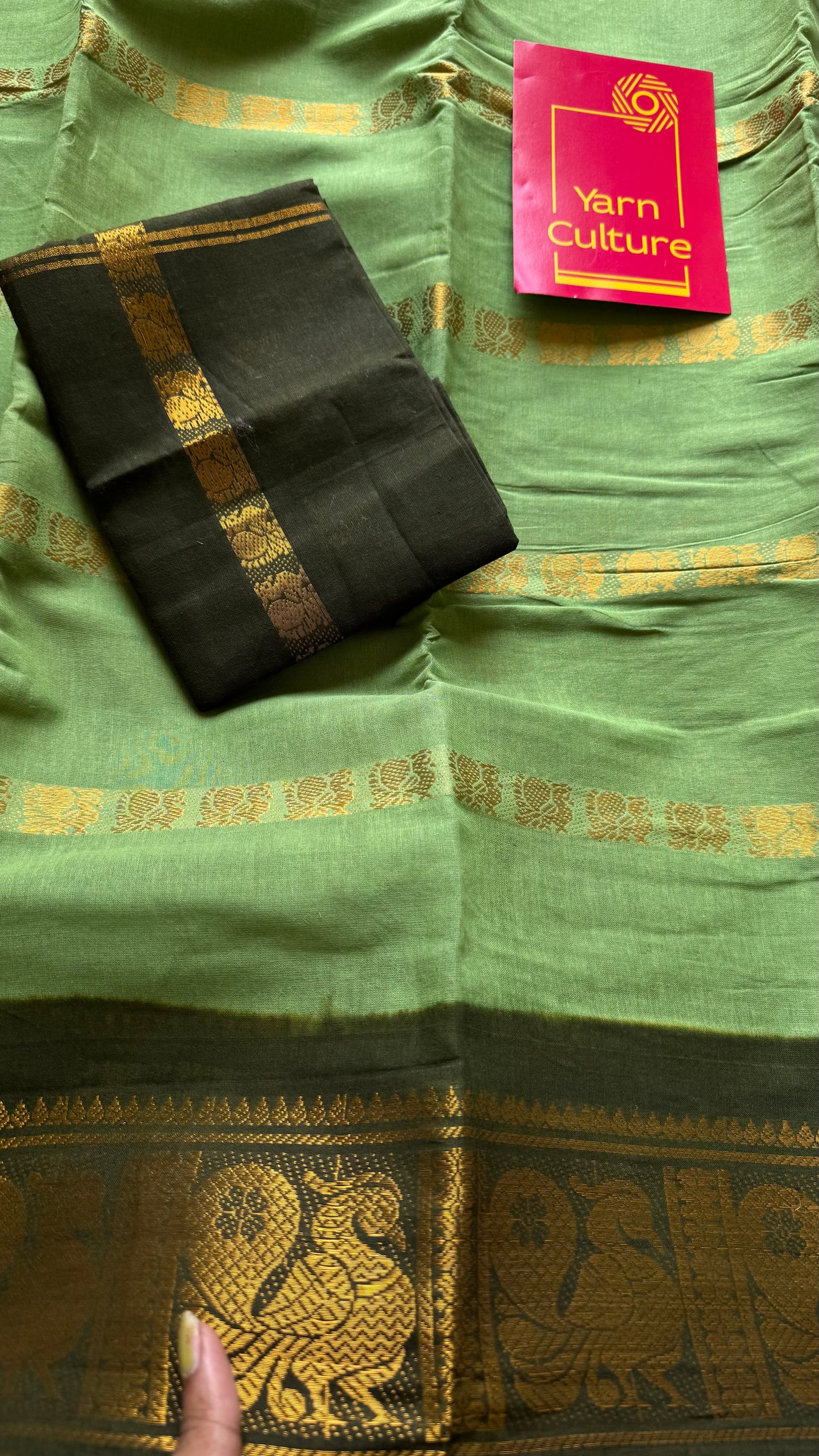 Light pista green with dark green, multi peacock motif lines, kattuchayam dyed sungudi cotton - YCCOTNJUCC13