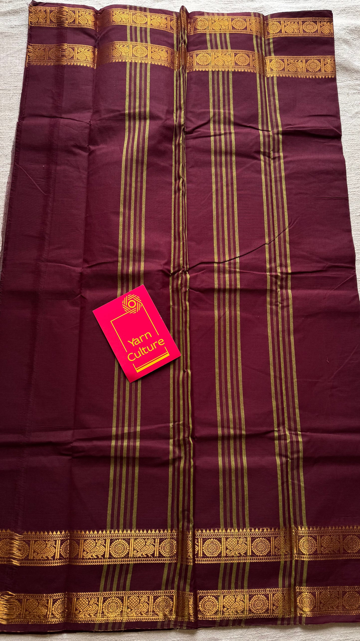Kanchi cotton saree, dark maroon with rettaipet double zari border - YCCOTNAP90