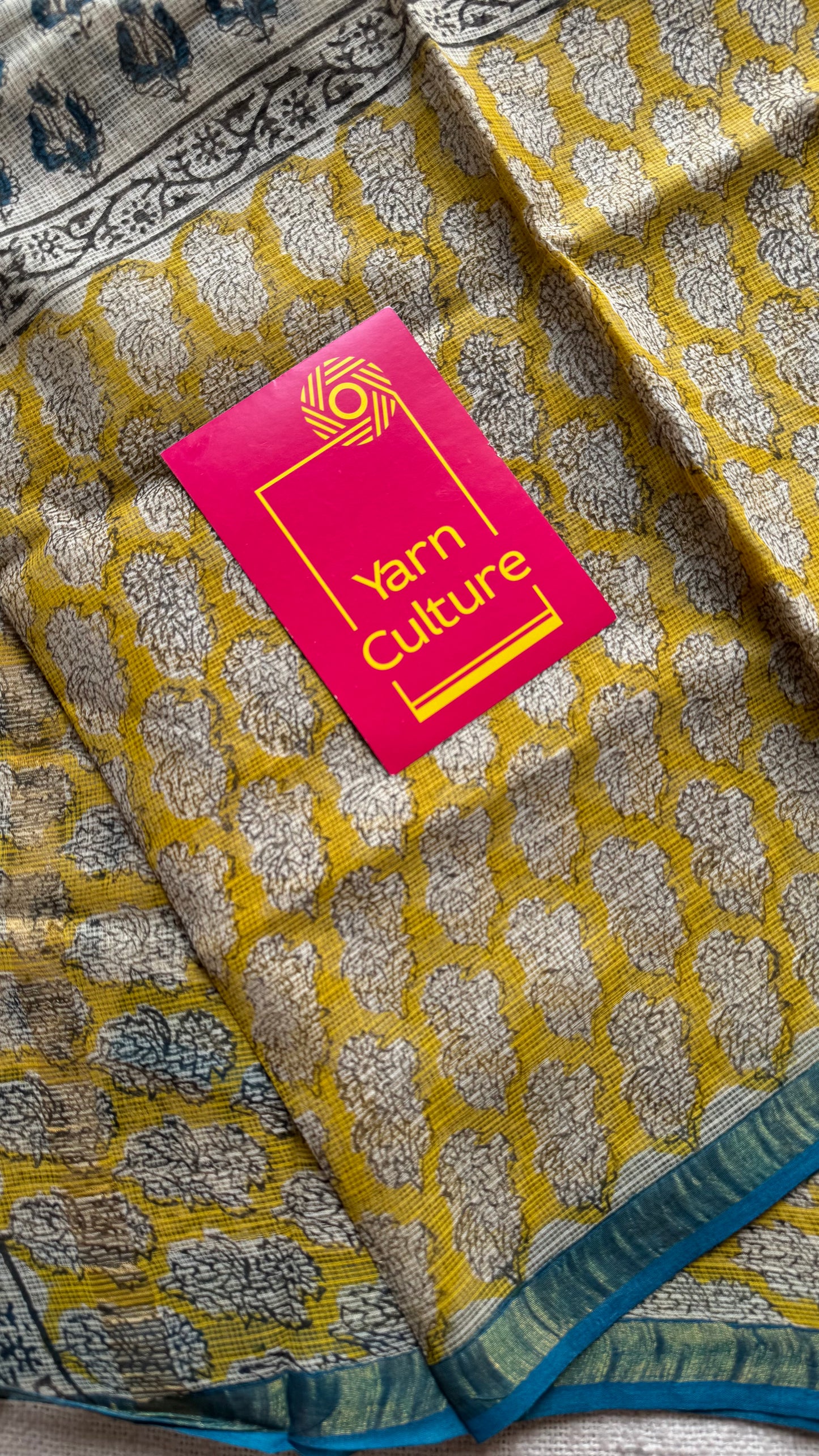 Pina Colada - Ivory with yellow kota doria saree, with gold zari border - YCTORKDAP12