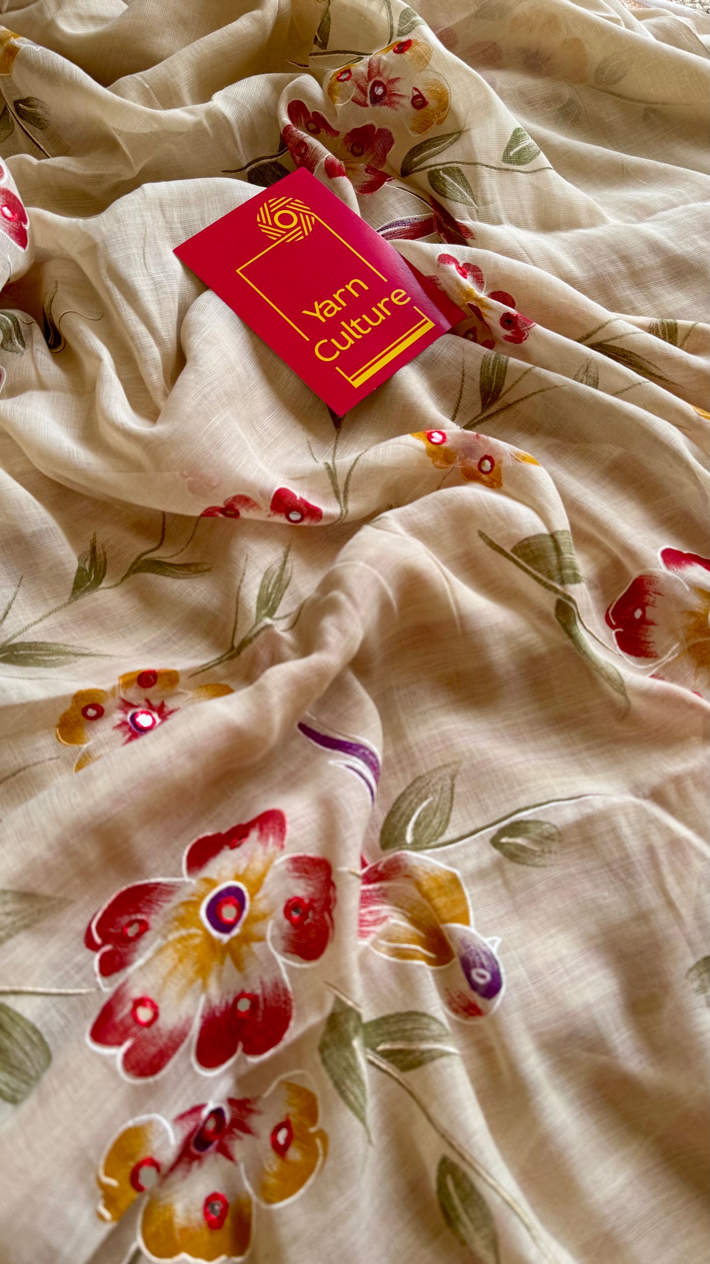 Sandal soft flowy saree, with multicoloured floral prints - YCIEON86