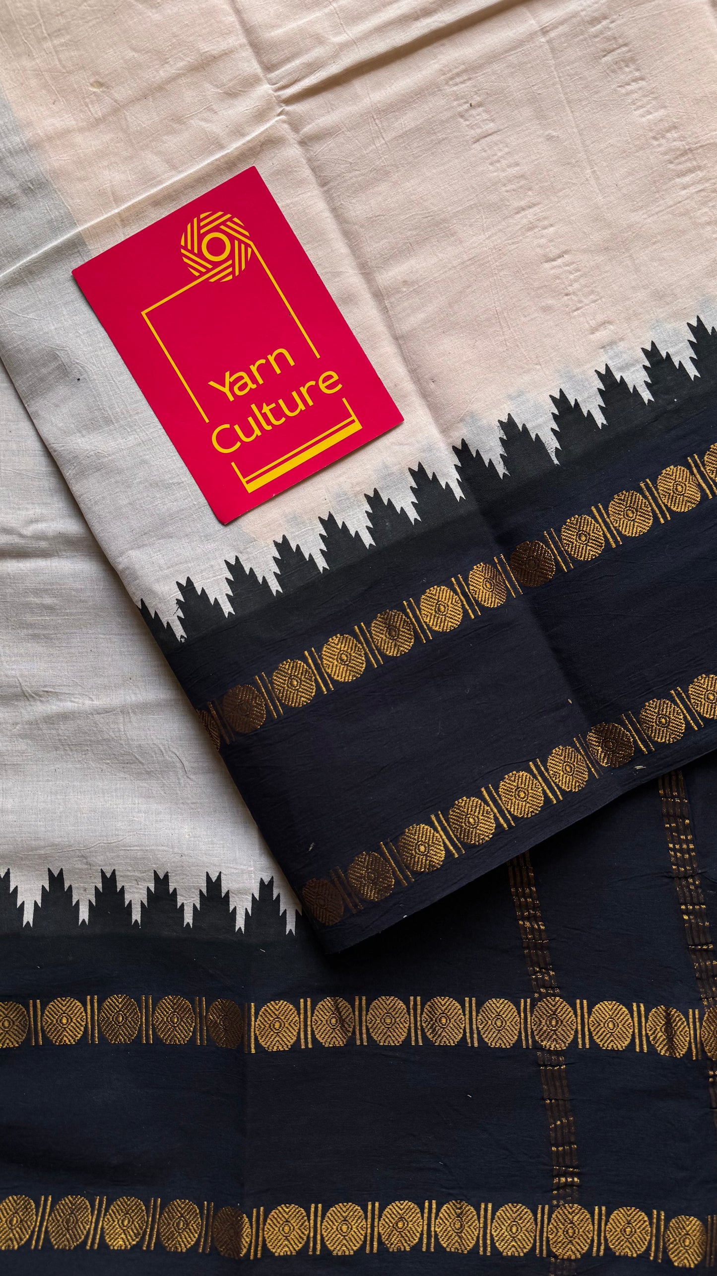 Ivory with black contrast sungudi, kattuchayam dyed madurai cotton - YCIEON98