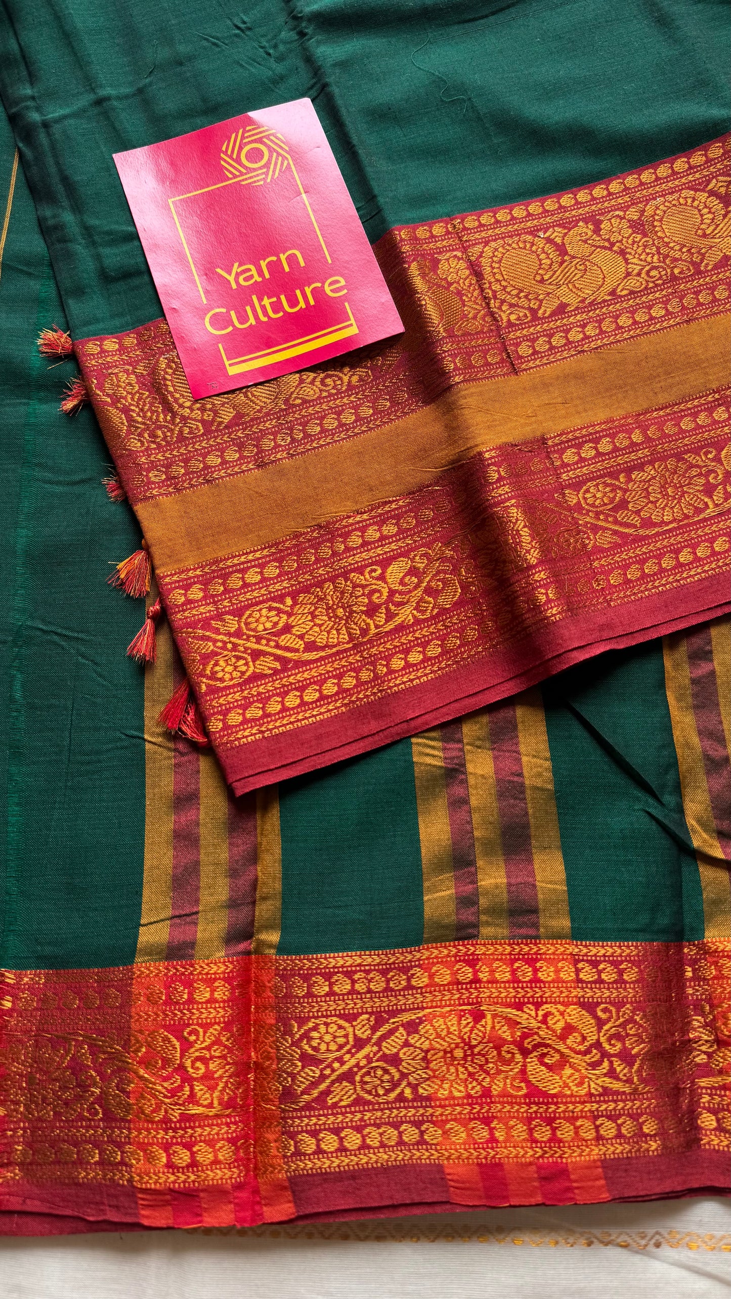 Green with red wide border, narayanpet soft cotton saree - YCWOTDAUG01