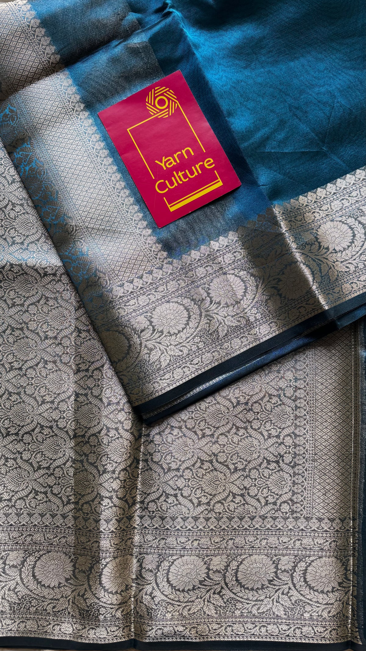Peacock blue tissue Banarasi saree with zari border - YCBLTOC86