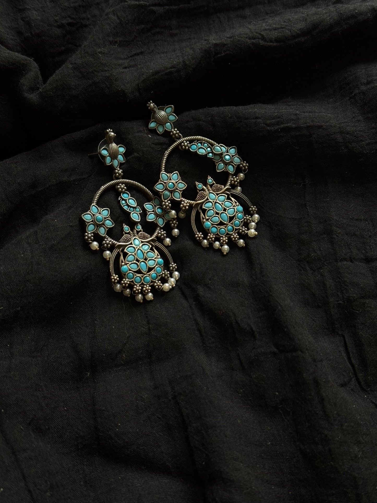 Peacock dangler earring with aqua stones - YCOSED594