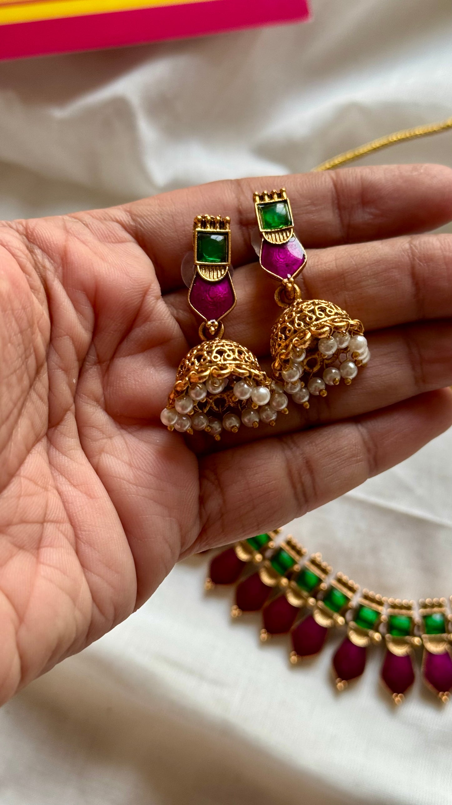 Purple pink (vadamalli) nagapadam neckpiece, with earrings - YCGPNP616