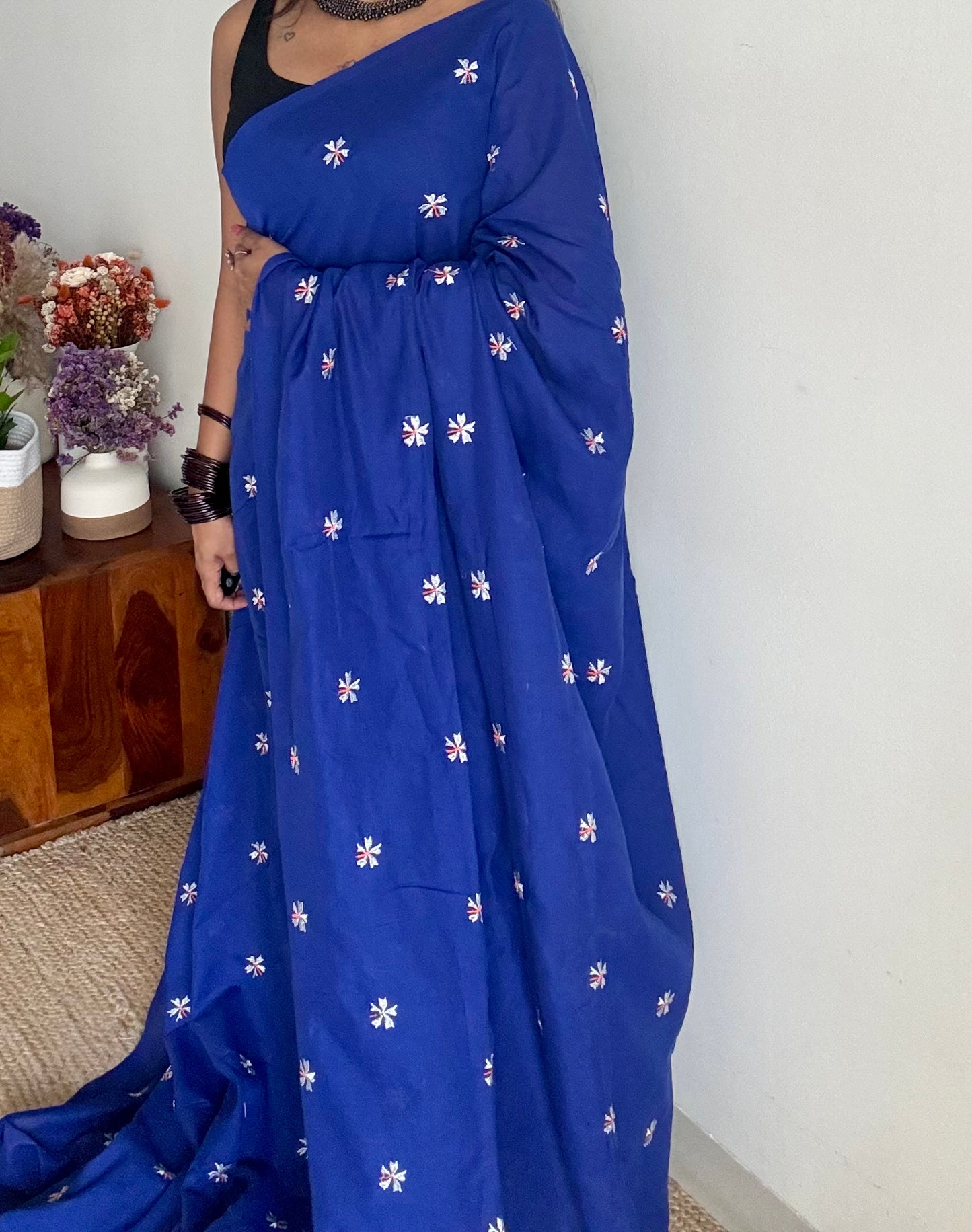 Royal blue parijat soft cotton saree  - YCBCKCAP40