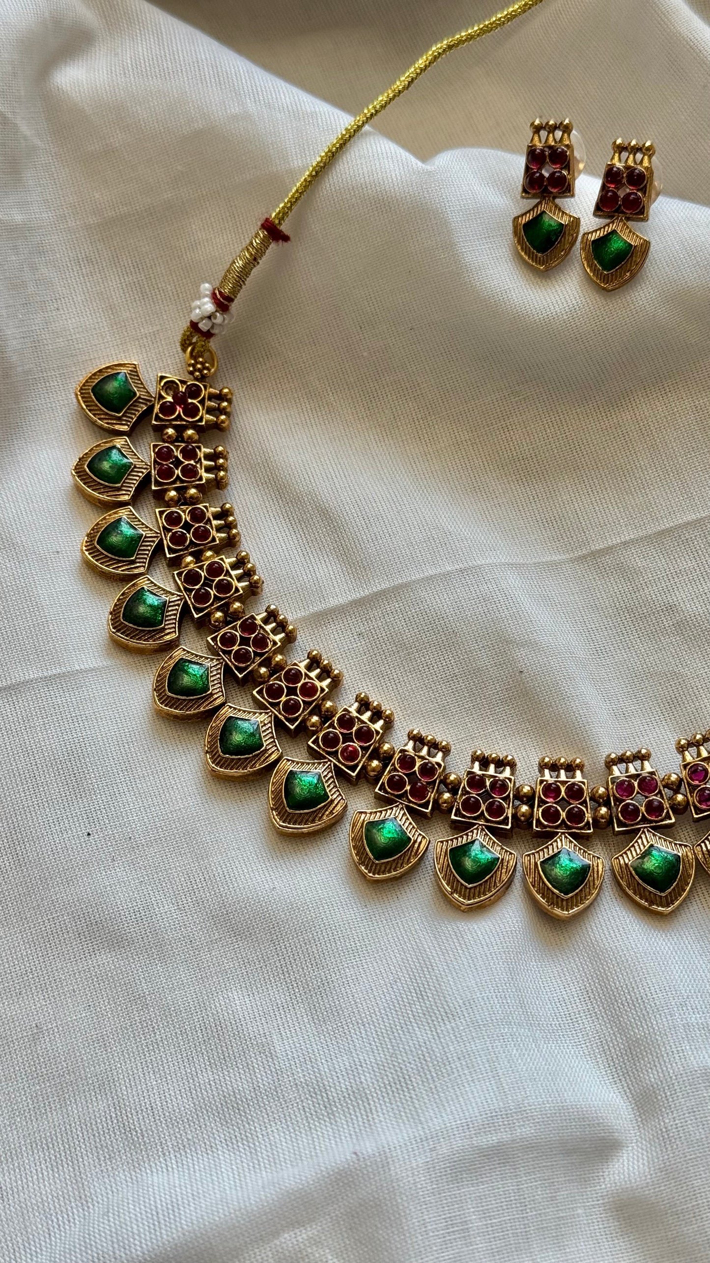 Green palakka neckpiece with earrings - YCGPNP633