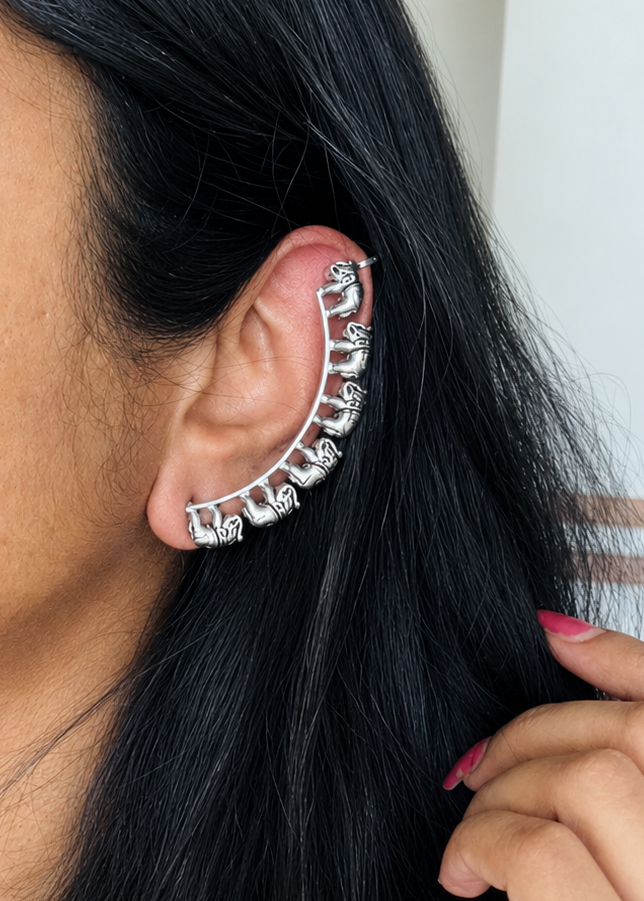 Oxidised silver, elephant earcuff - YCOSEC503