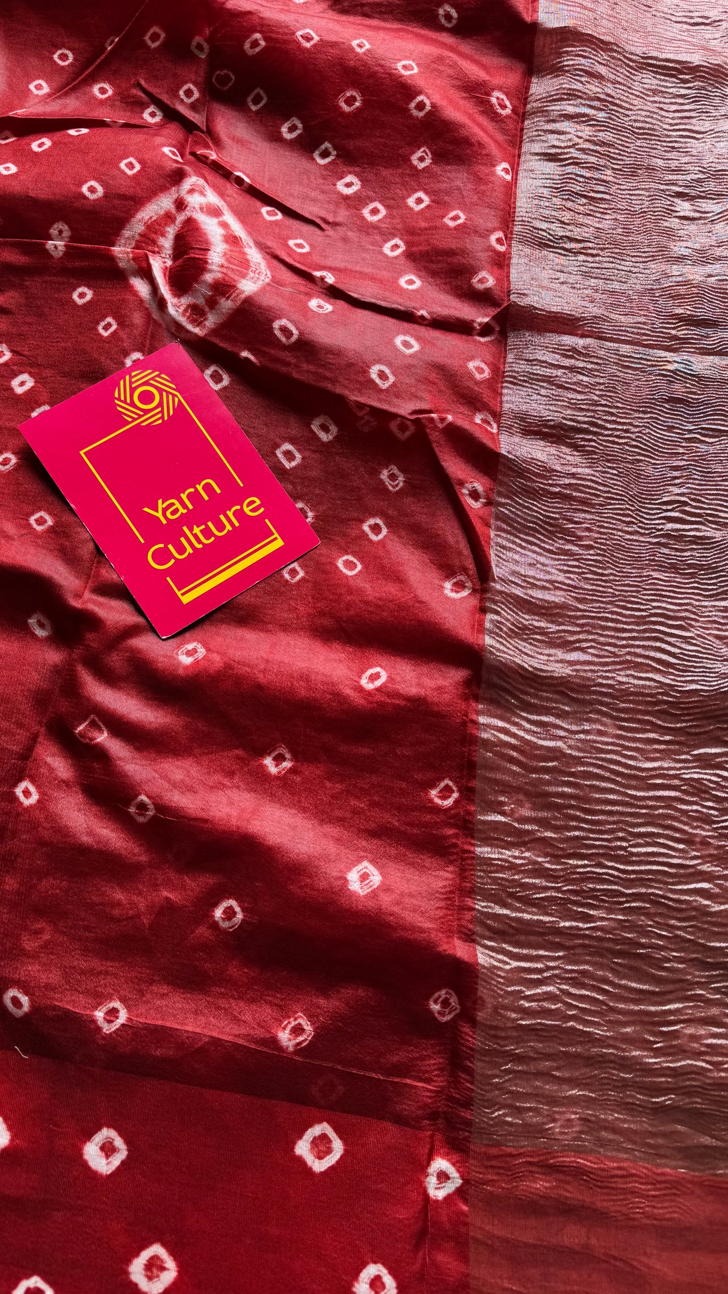 Reddish brown in crushed tissue, with bandhni borders in art silk - YCBLFE21