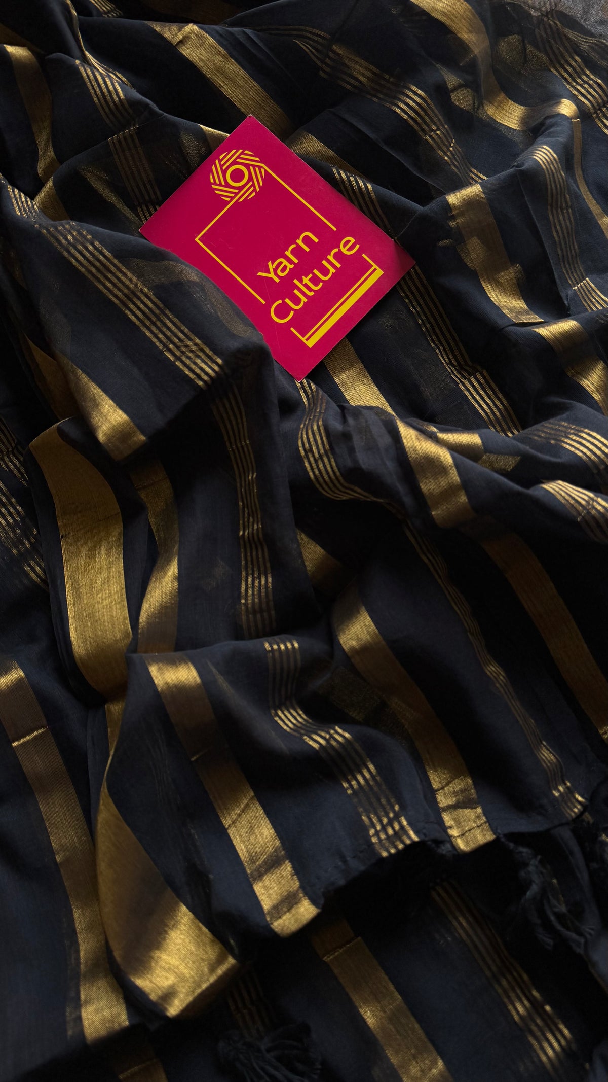 Black mul cotton saree with zari stripes - YCBCMCSE26