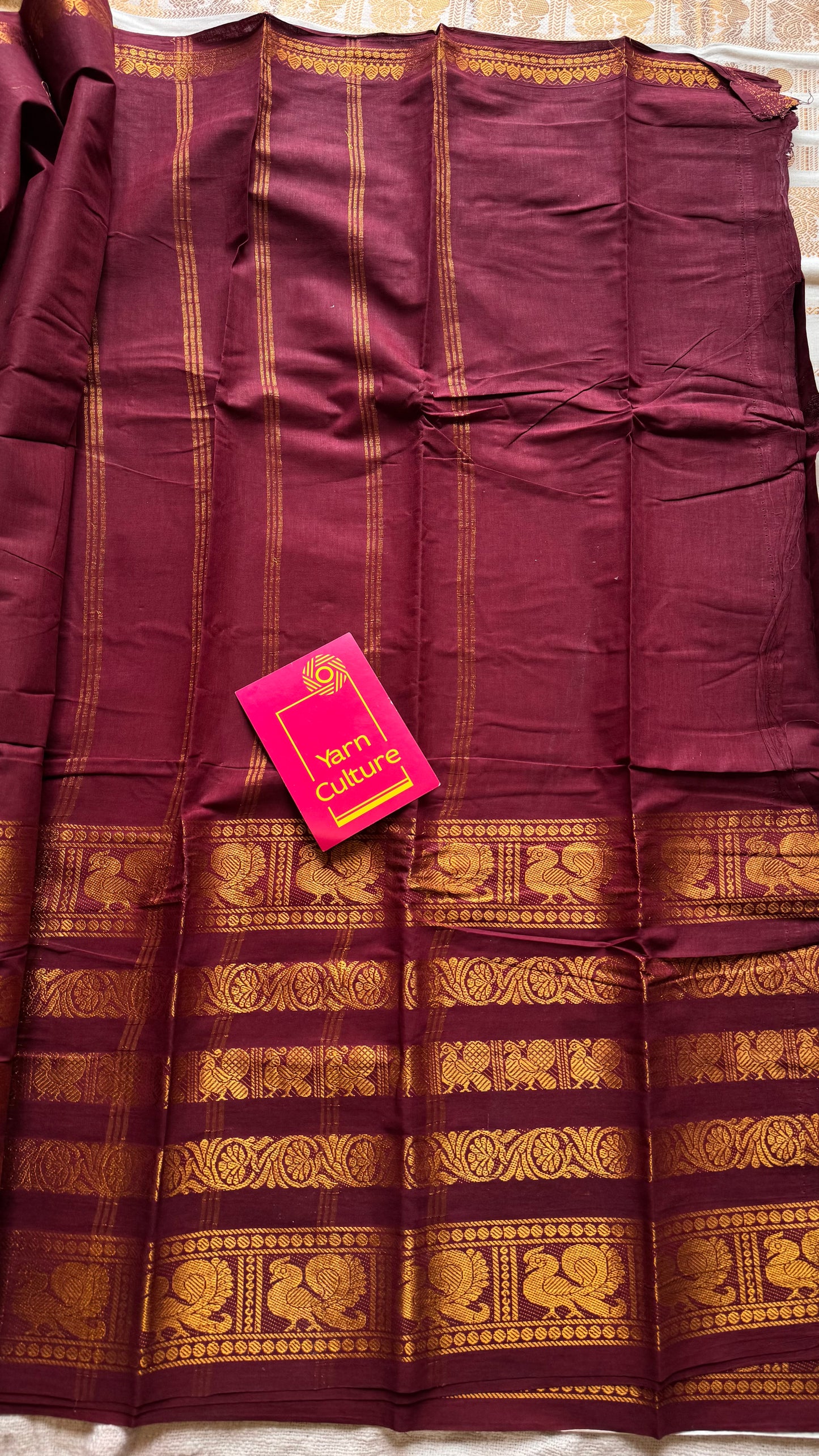 Maroon long border sungudi, kattuchayam dyed madurai cotton - YCCOTNMSAP131