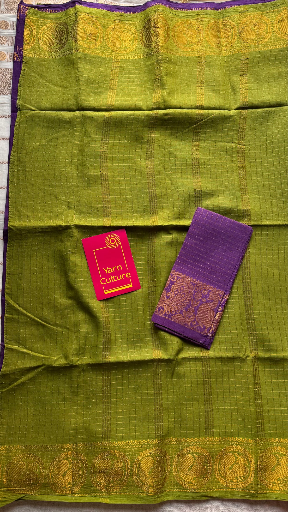 Parrot green and purple, sungudi cotton half-half saree - YCCOTNIDOC25