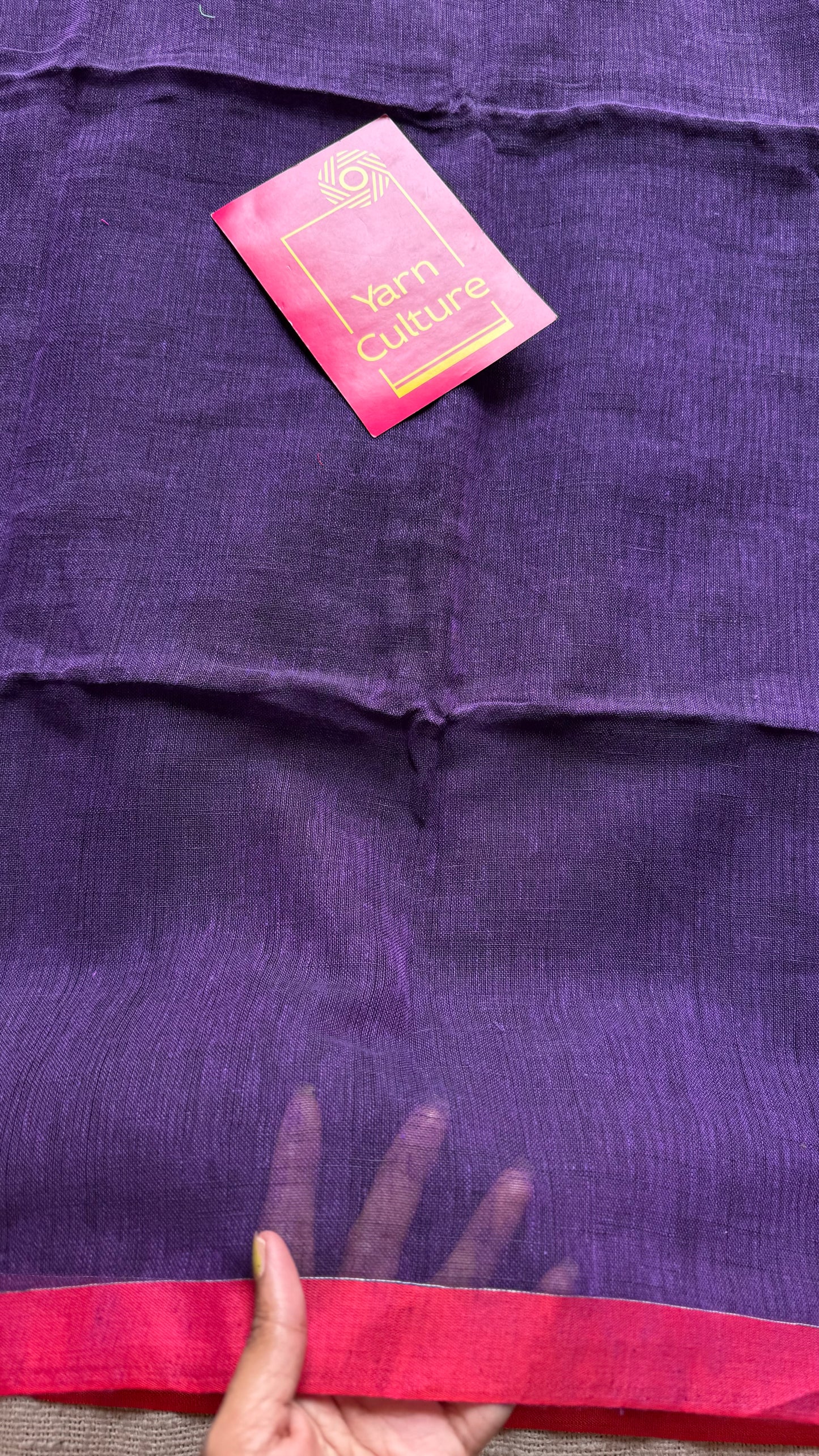 Purple plain linen by cotton saree with copper zari pallu - YCBCLCFE396
