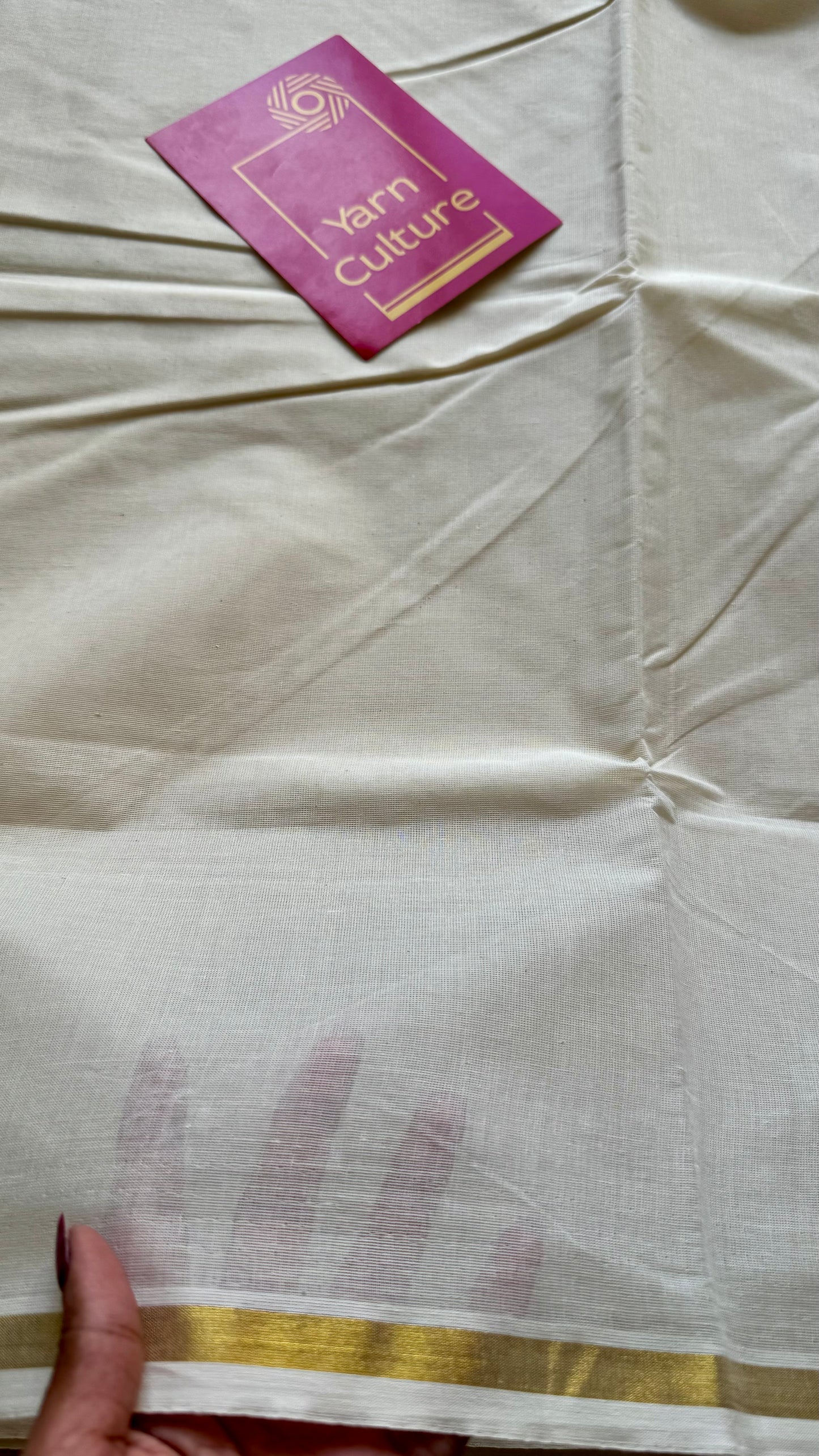 Ivory and gold soft cotton kasavu saree, thin gold border - YCIEON69