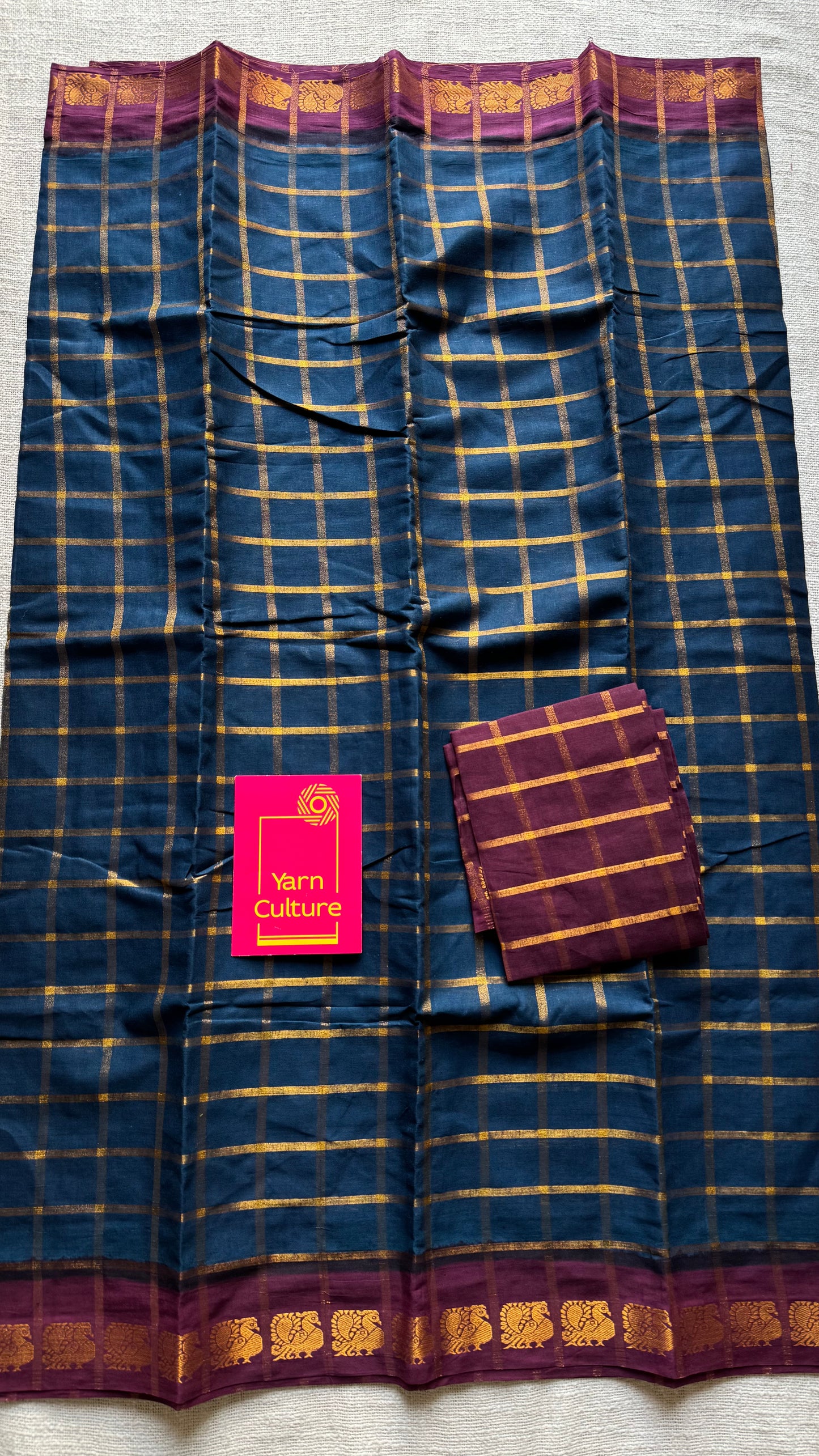 Teal blue with maroon pavithra kattam sungudi, madurai cotton - YCCOTNSUDE78