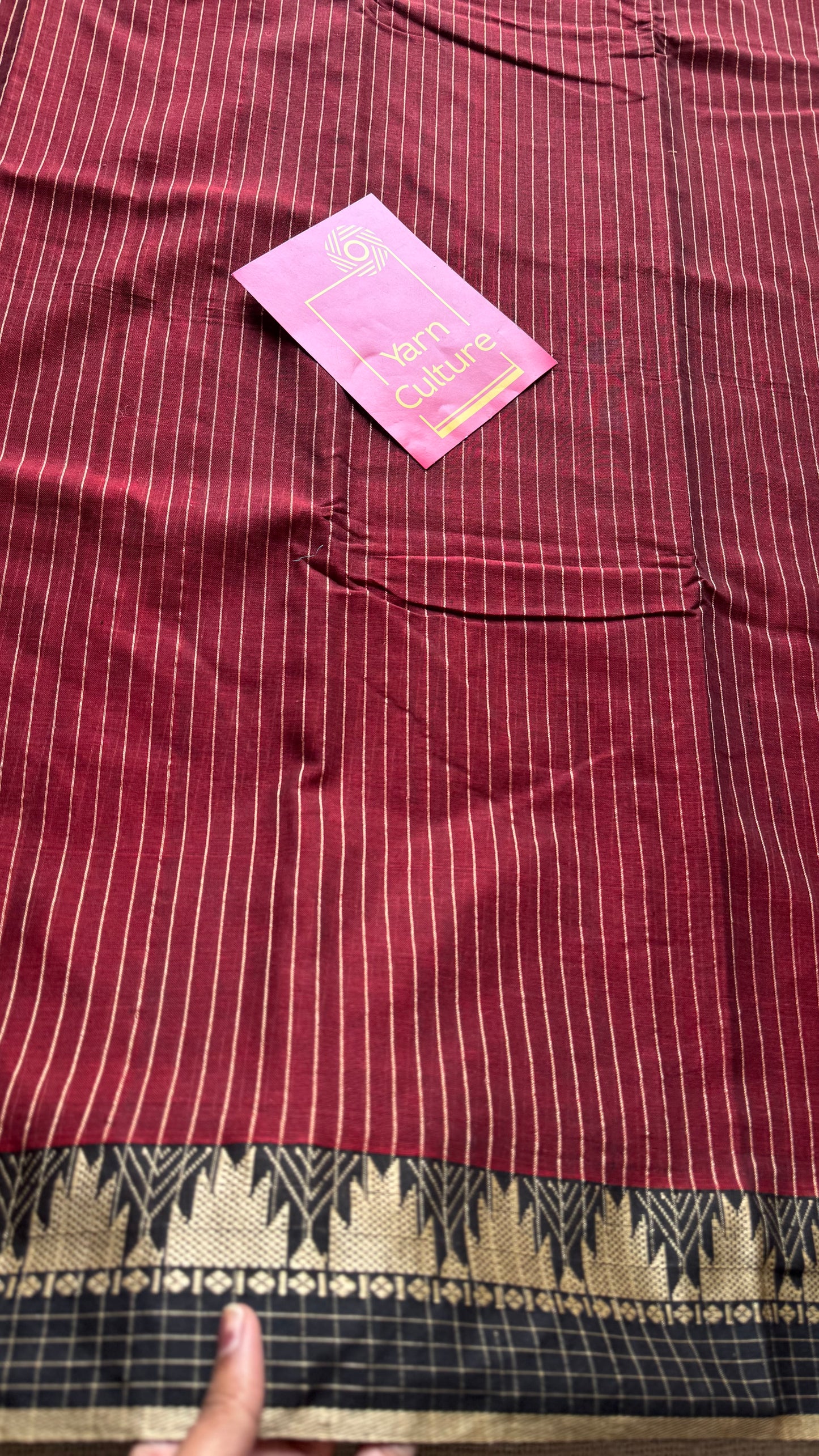 Maroon striped premium narayanpet soft cotton, with temple motif and checkered border - YCWOTDNPNO86