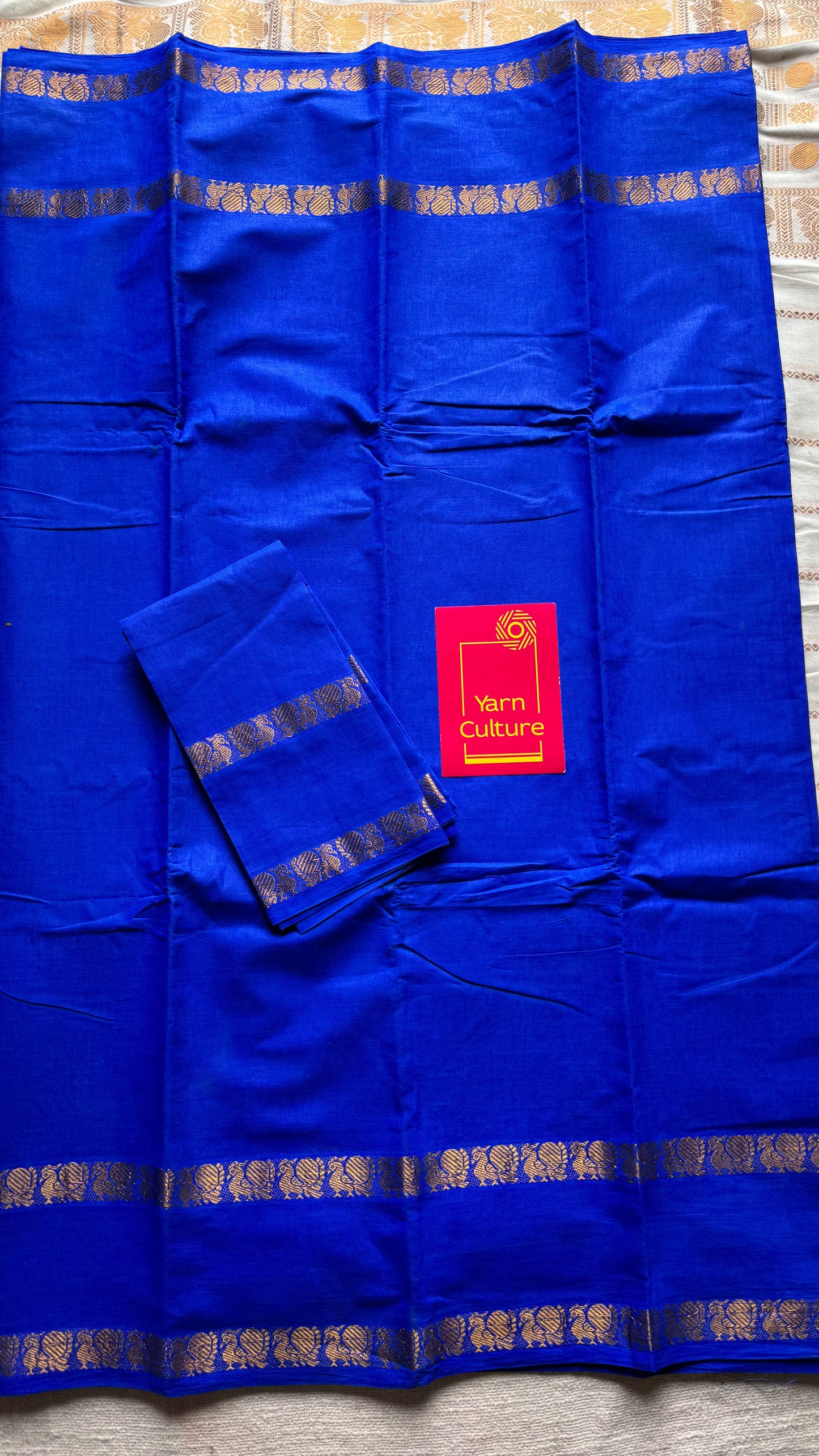 Electric blue rettaipettu peacock gap border, kattuchayam dyed madurai cotton saree  - YCCOTNMSJUL01