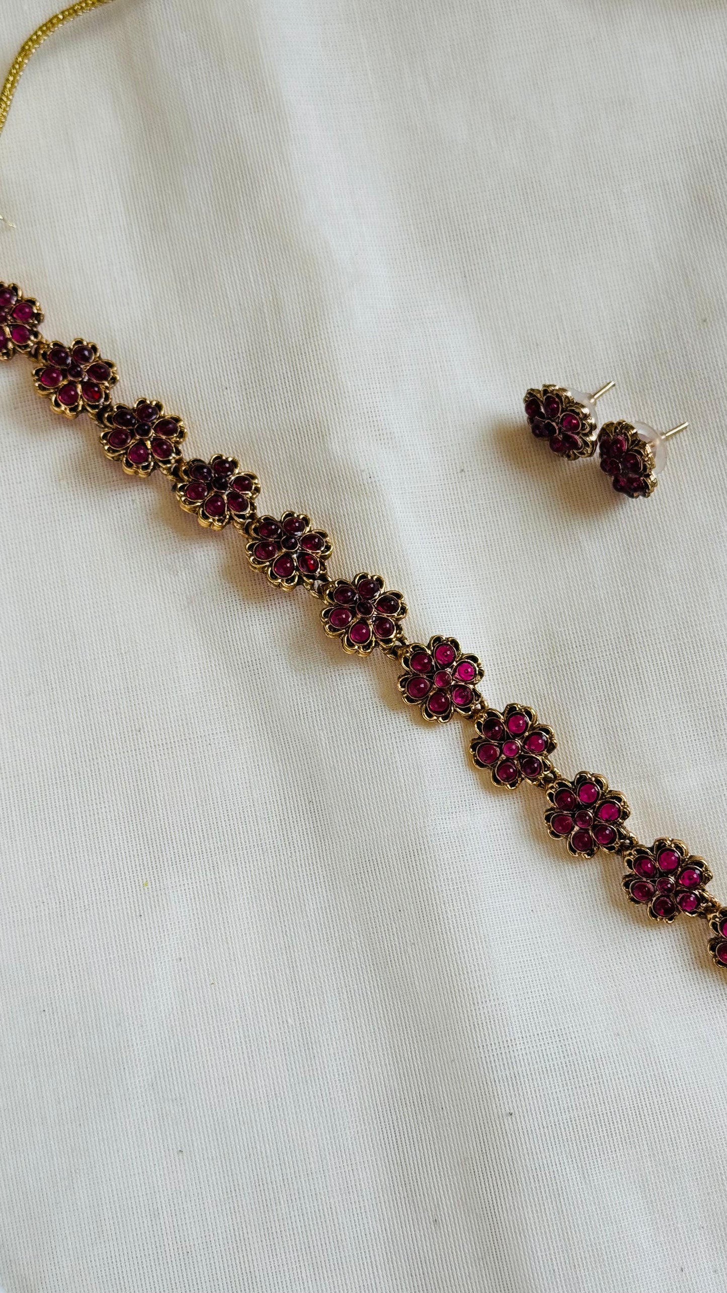 Ruby floral pendant neckpiece with earrings - YCGPNP763