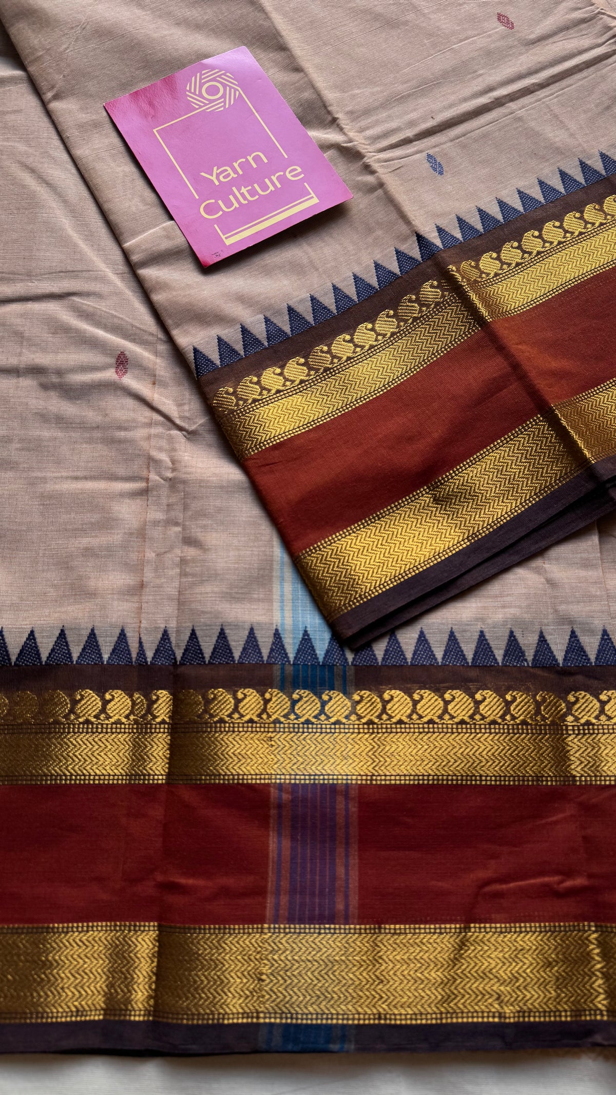 Beige with rust orange and brown zari border kanchi cotton saree - YCCOTNCKSE19