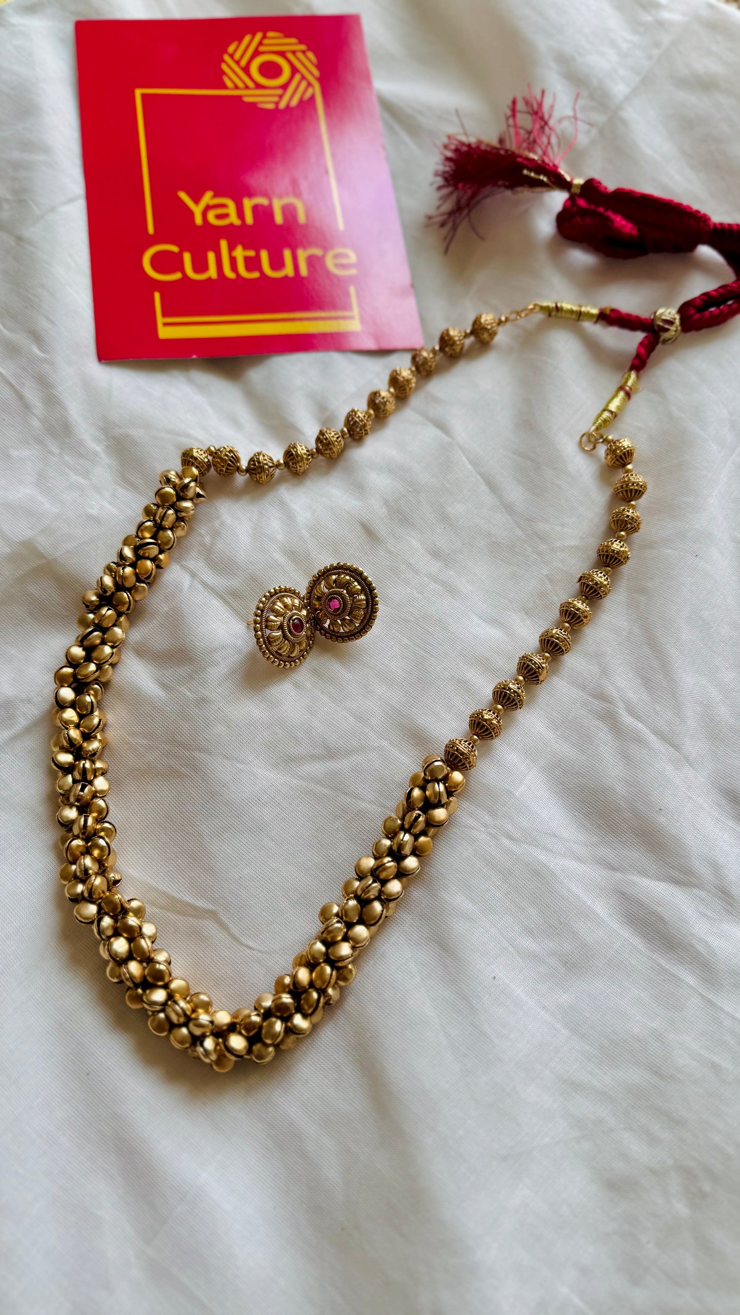 Long ghungroo beaded neckpiece, with earrings - YCOSGNP721