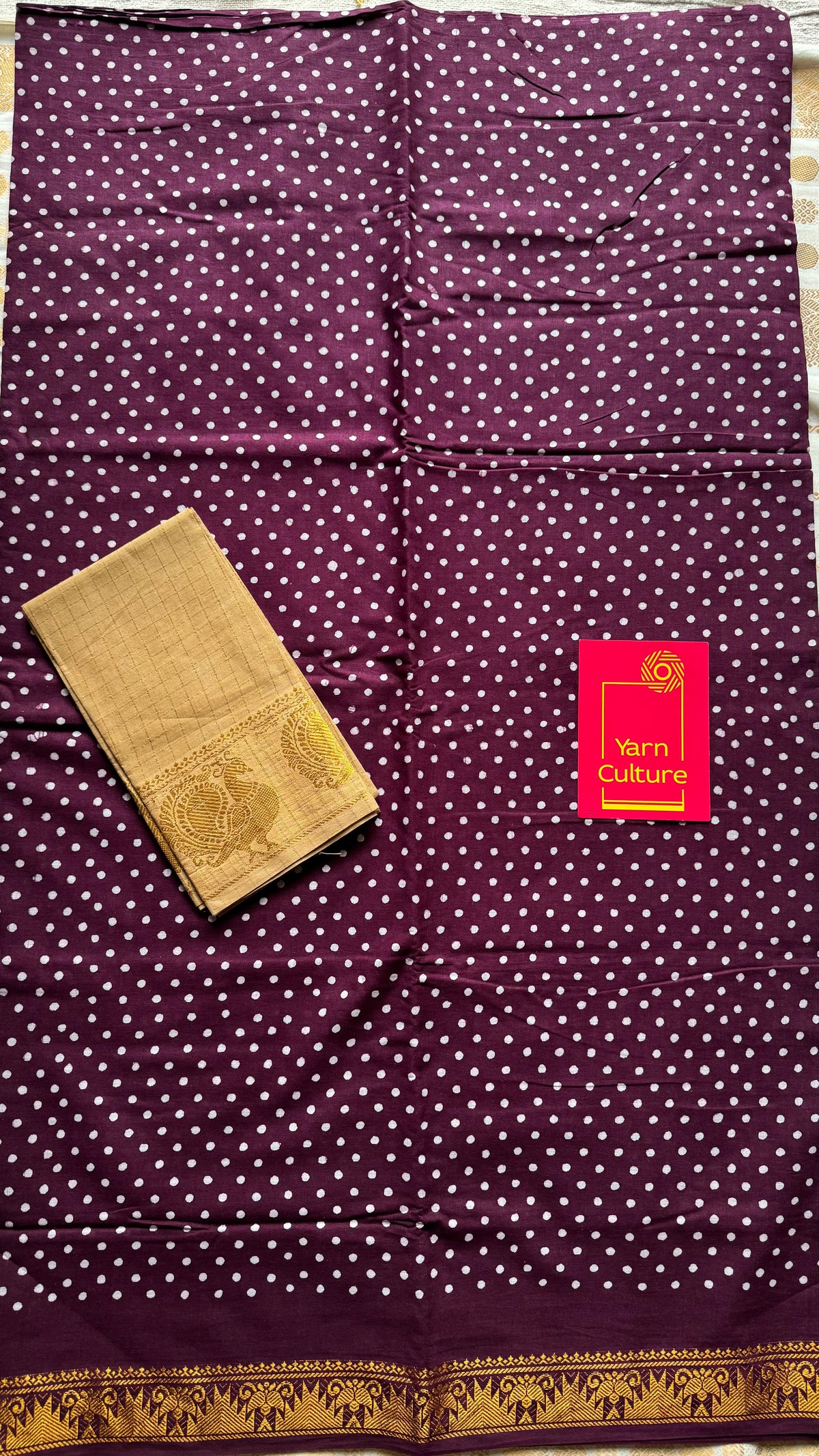 Grape wine sungudi dotted, single-side border, kattuchayam dyed madurai cotton saree - YCCOTNMSSE03