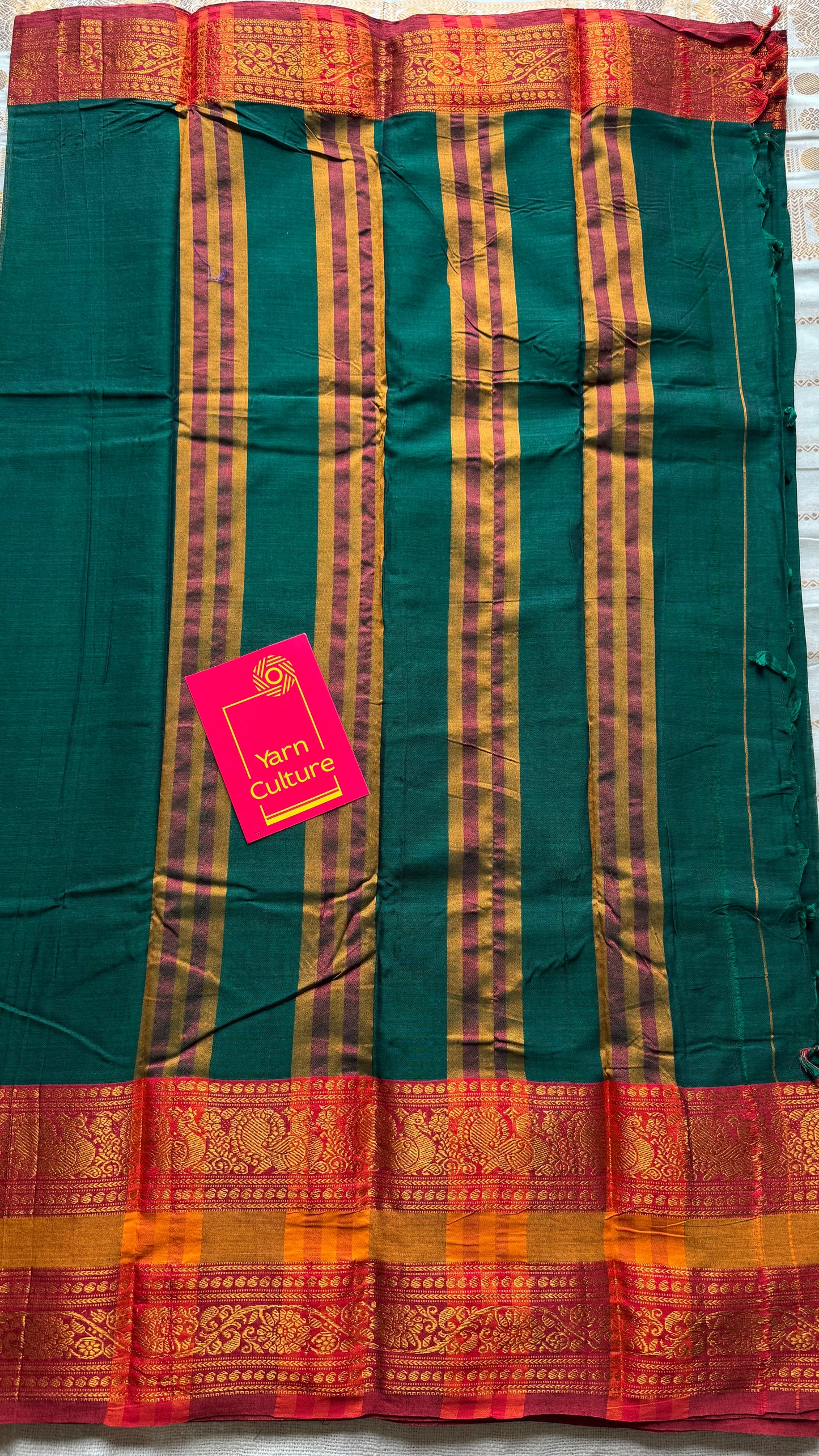 Green with red wide border, narayanpet soft cotton saree - YCWOTDAUG01