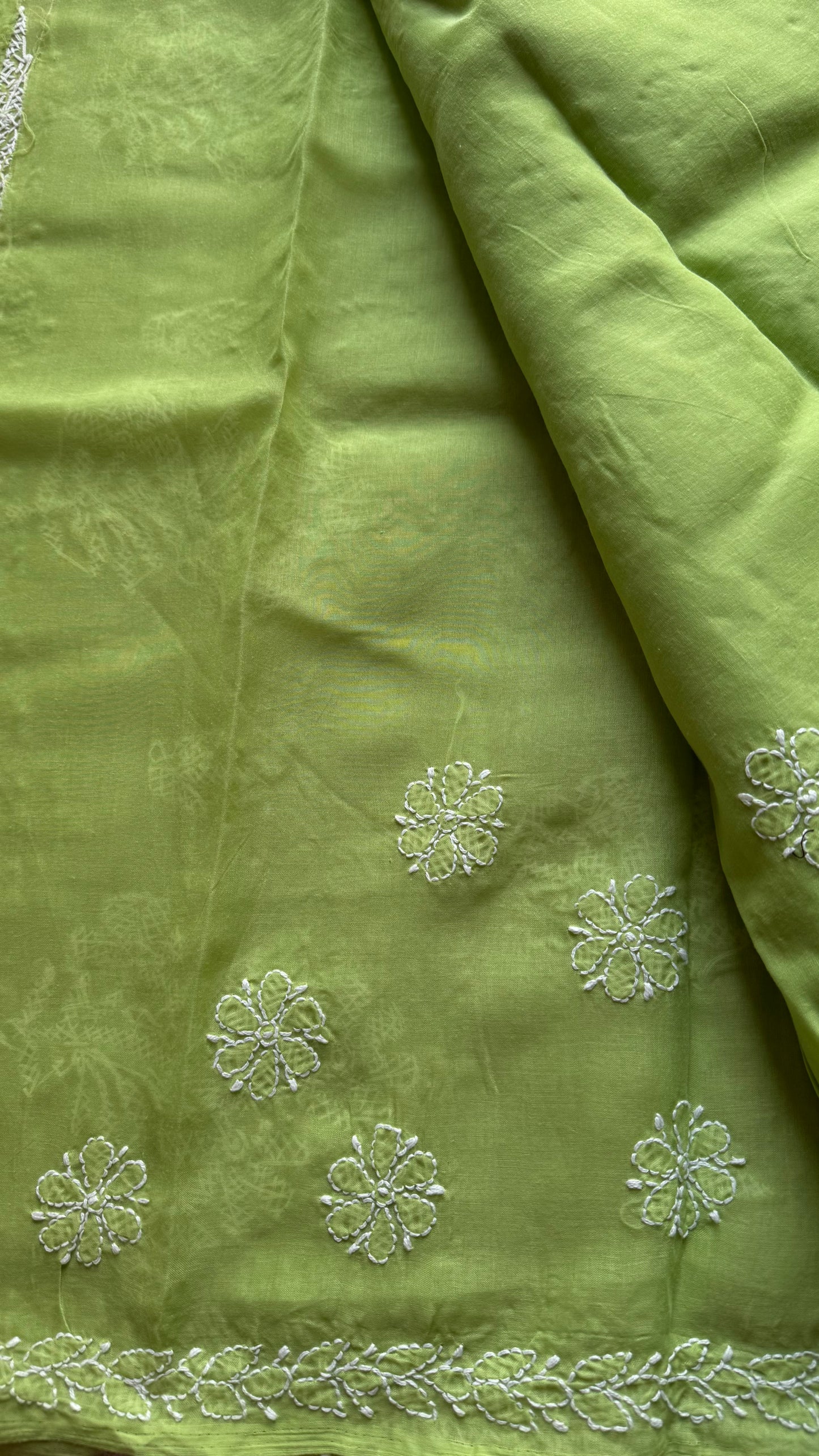 Saanjh - pista green hand-embroidered chikankari cotton saree - YCLCKFE415