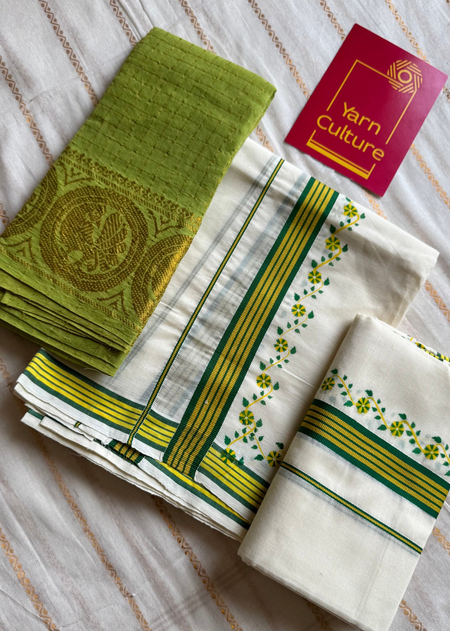 Set mund, green and yellow flowers - YCIEON110