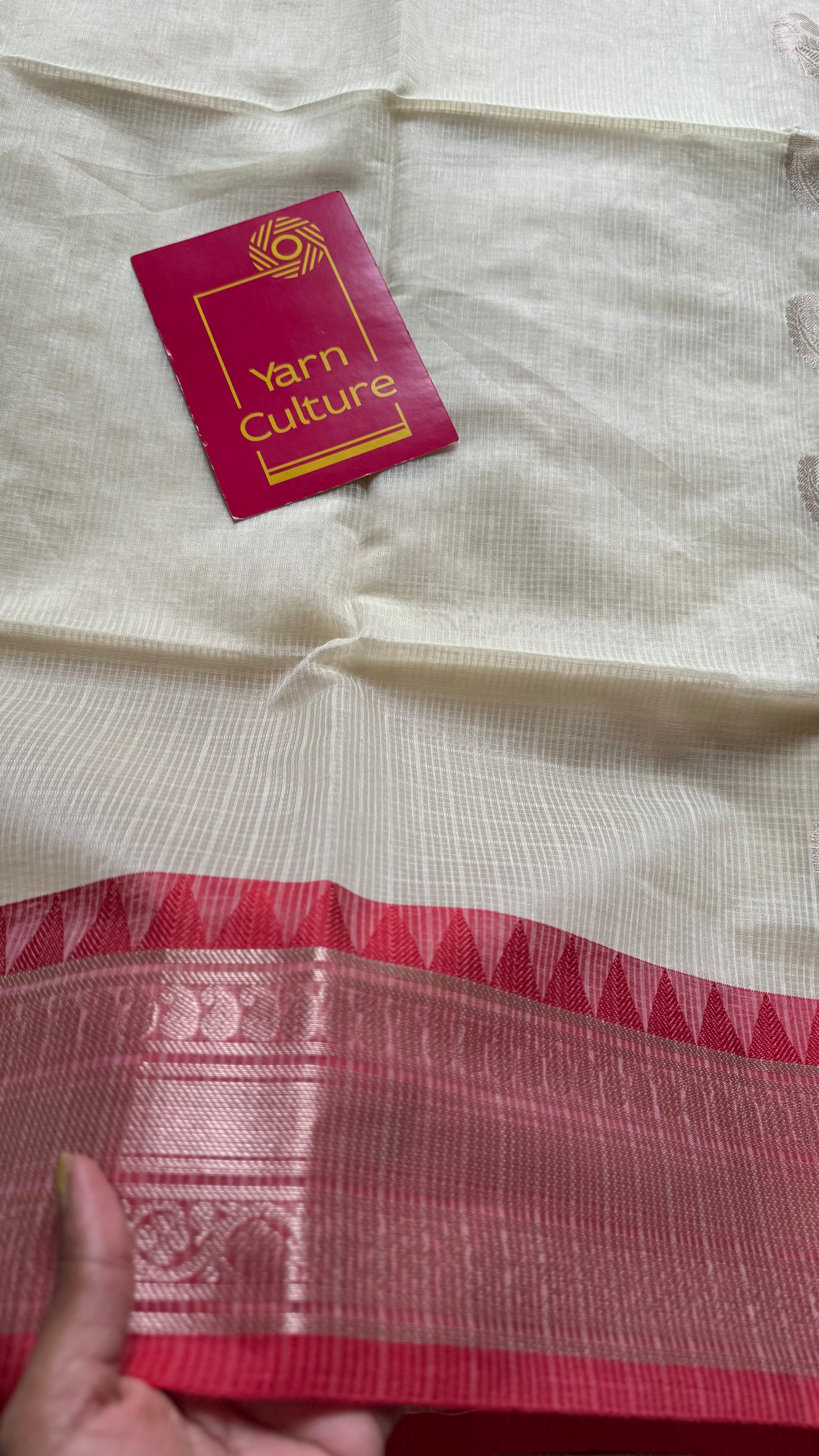 Cream with red contrast borders, kota doria with zari - YCBCDP15