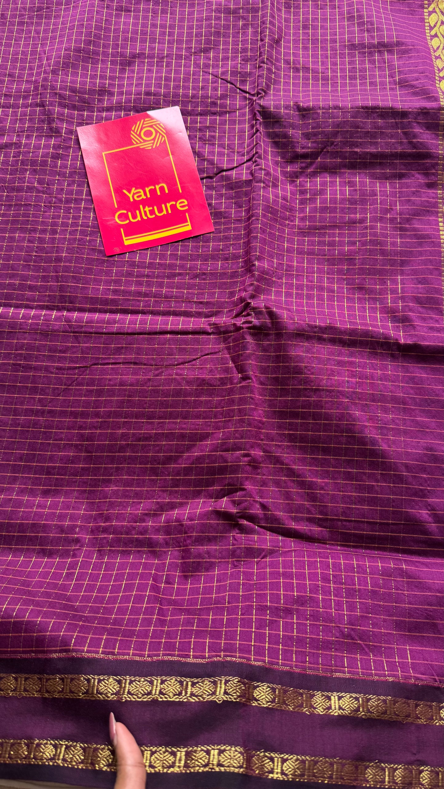 Grape wine, arani zari checks saree, cotton silk - YCCOTNAUG15